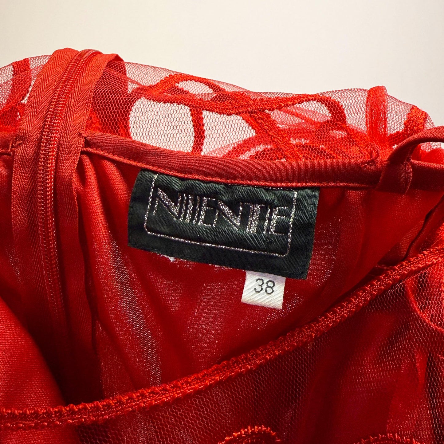 Vintage 90s Red Mesh Cocktail Midi Dress – Size S