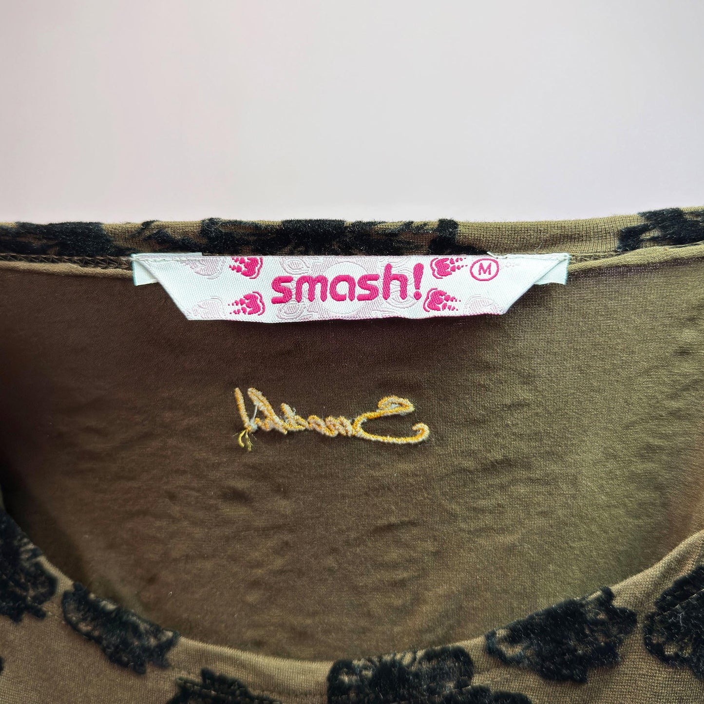 Vintage Y2K Brown Printed Floral Flocked Mini Velvet Dress – Size M