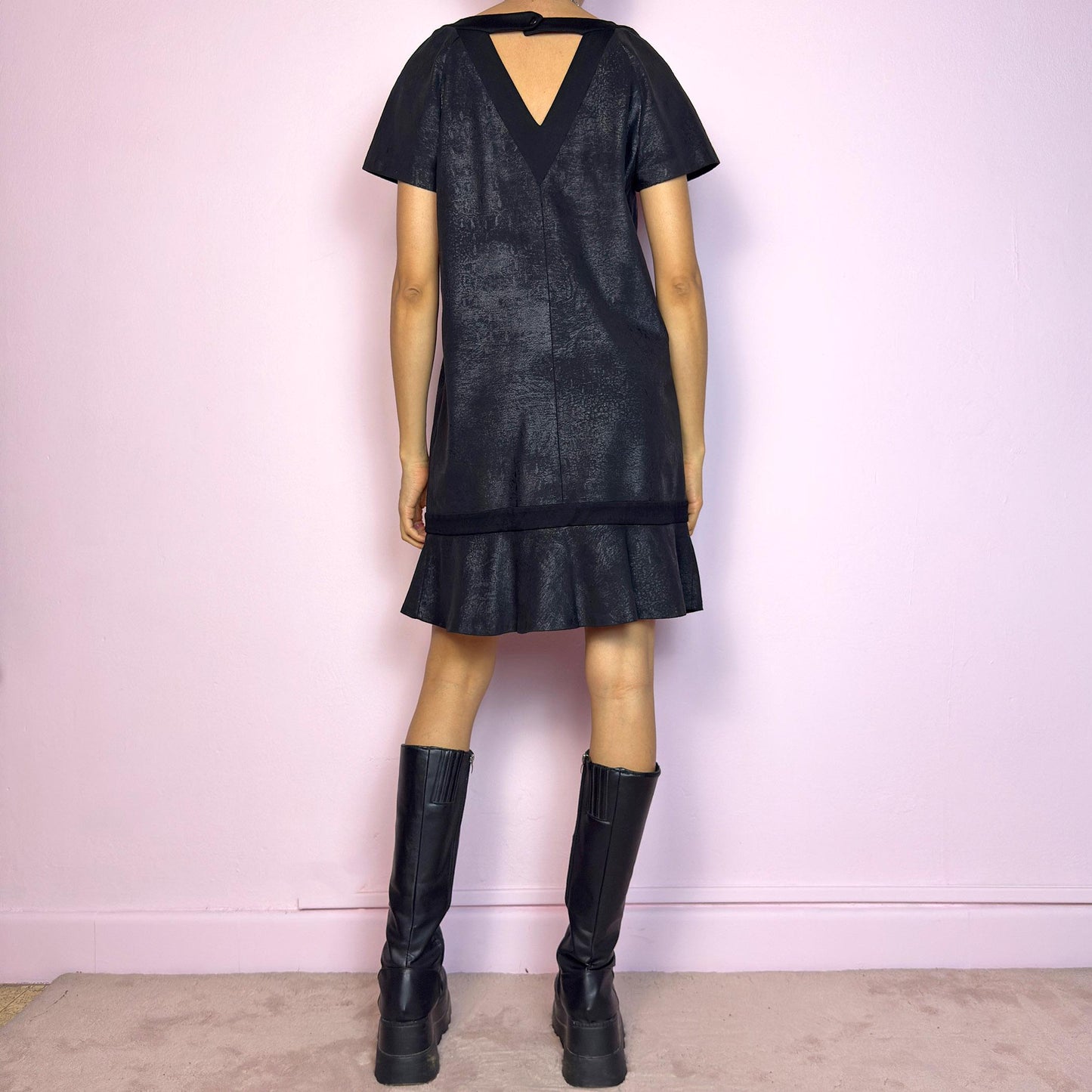 Vintage Y2K Cop Copine Black Ruffle Hem Mini Dress – Size M