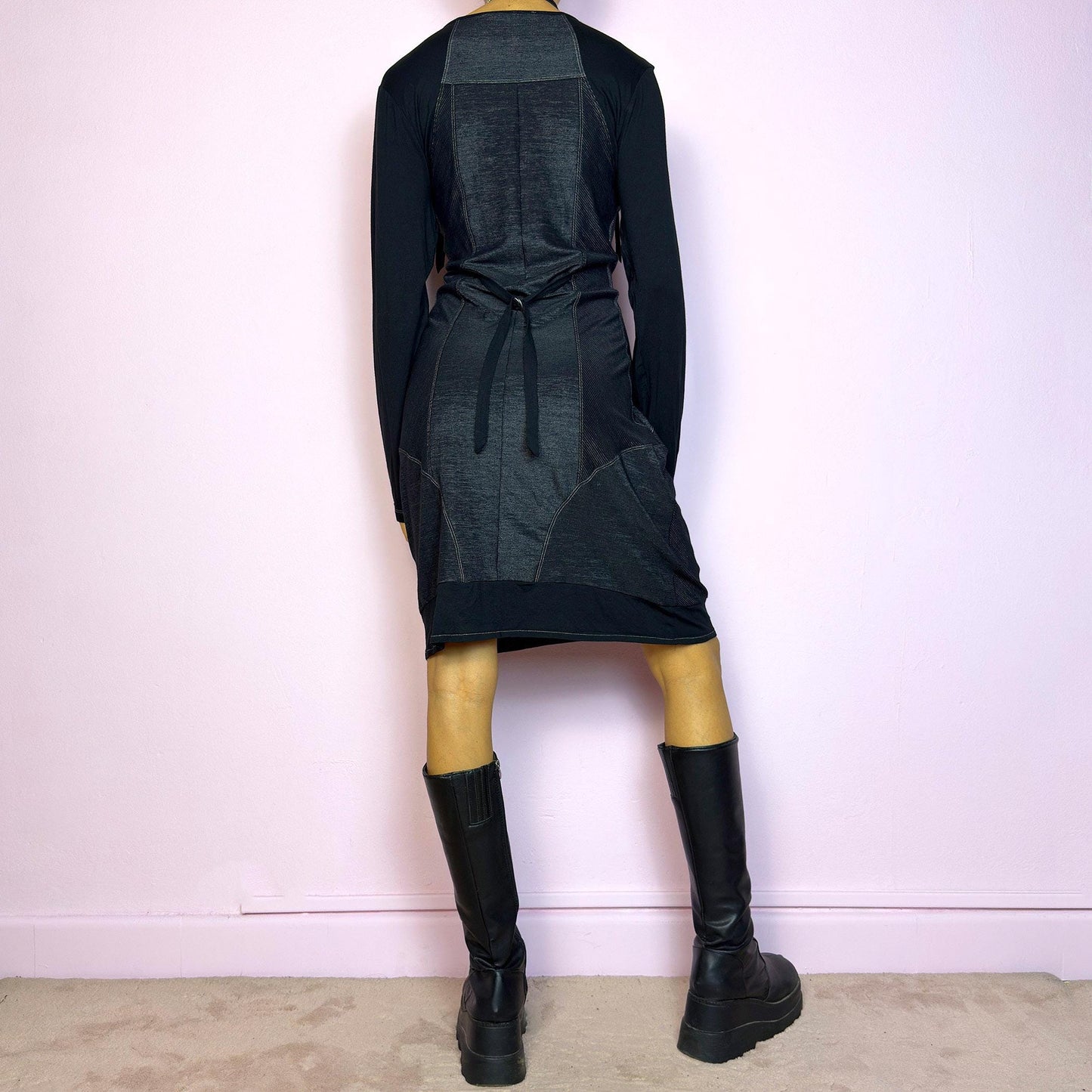 Vintage Y2K Black Deconstructed Long Sleeve Mini Dress – Size M