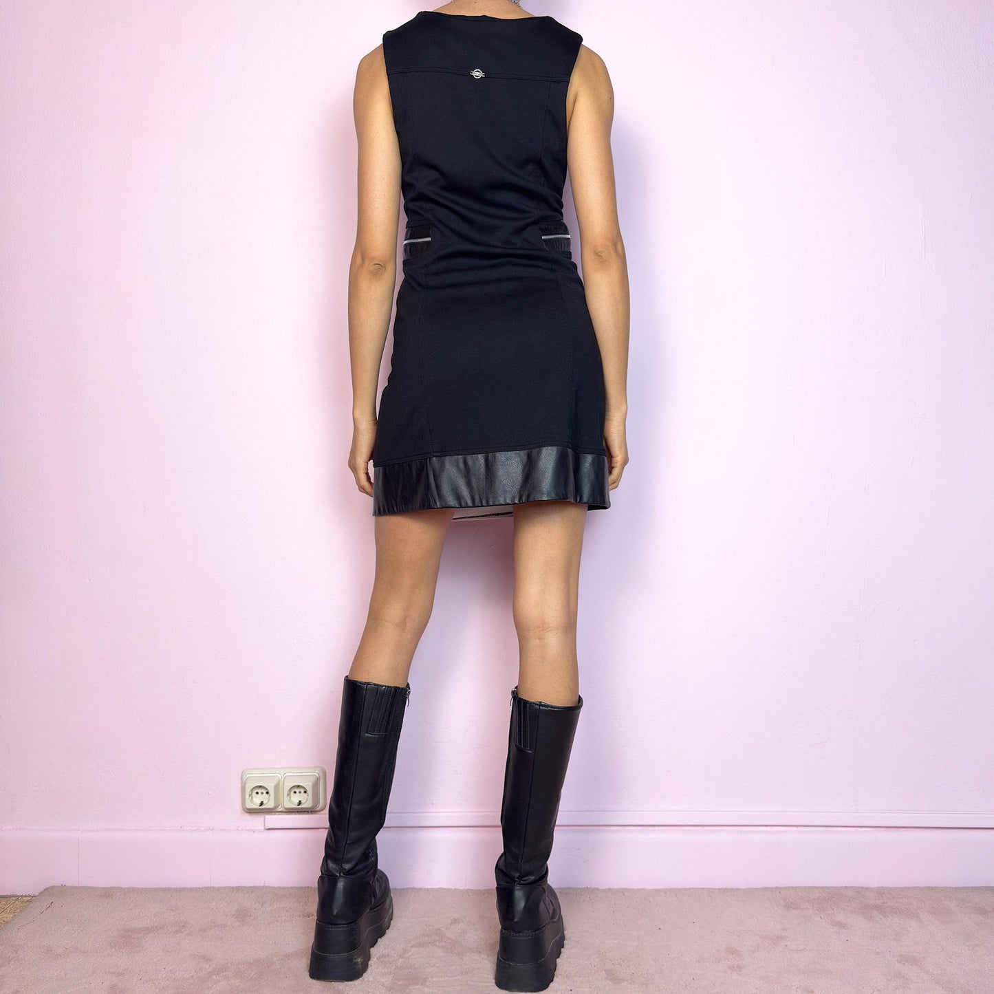 Vintage Y2K Black Deconstructed Abstract Panel Mini Dress – Size S