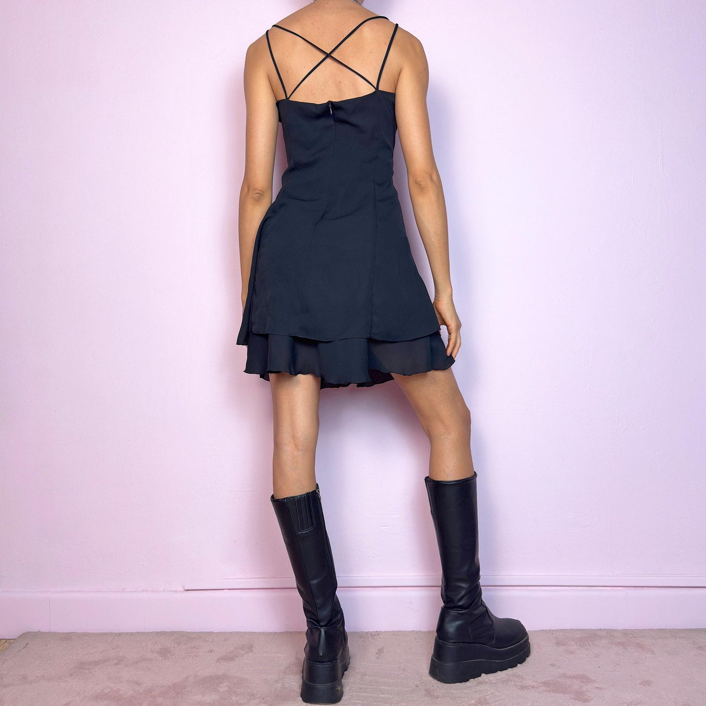 Vintage 90s Black Layered Mini Dress – Size L