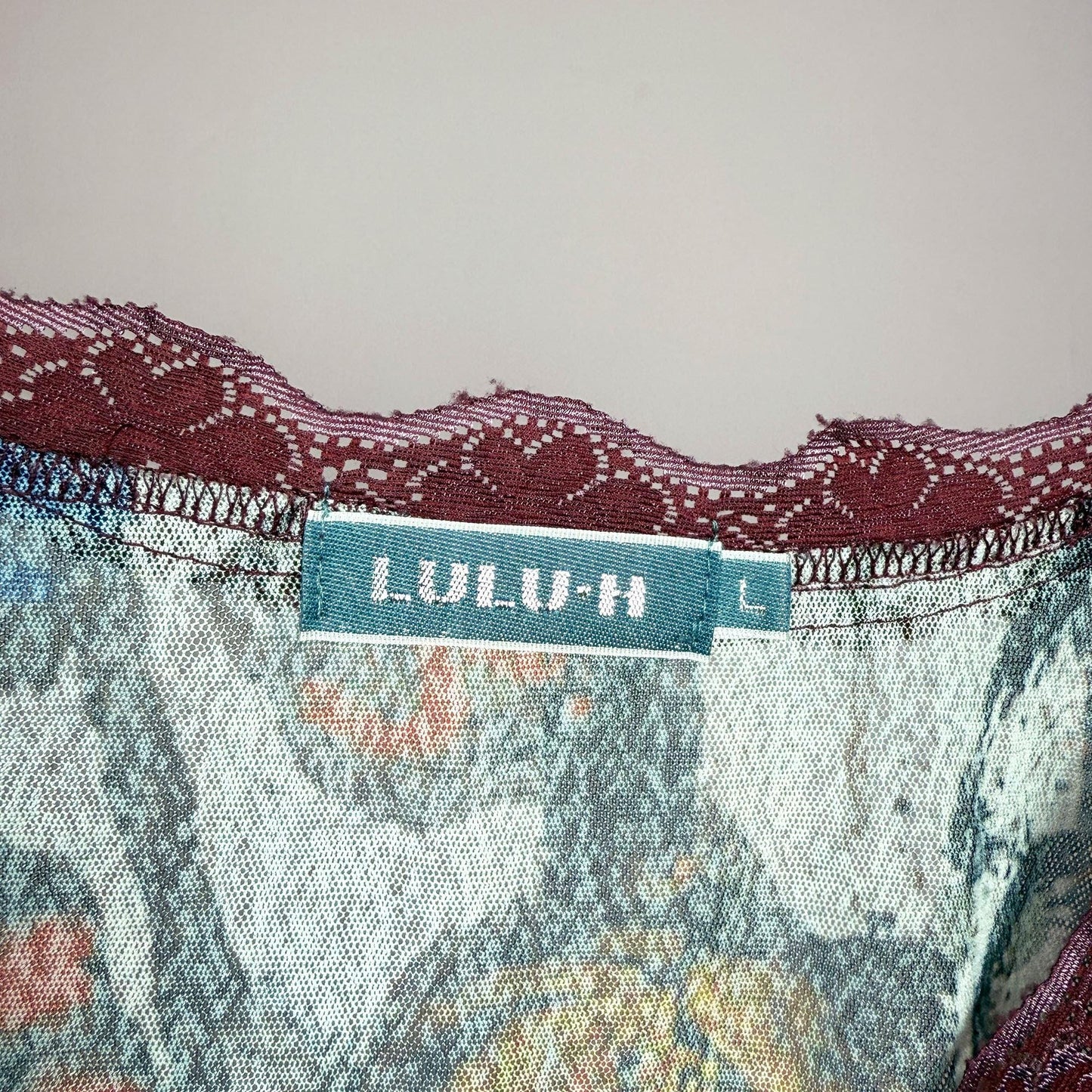 Vintage Y2K Abstract Print Mesh Sheer Blouse – Size XL