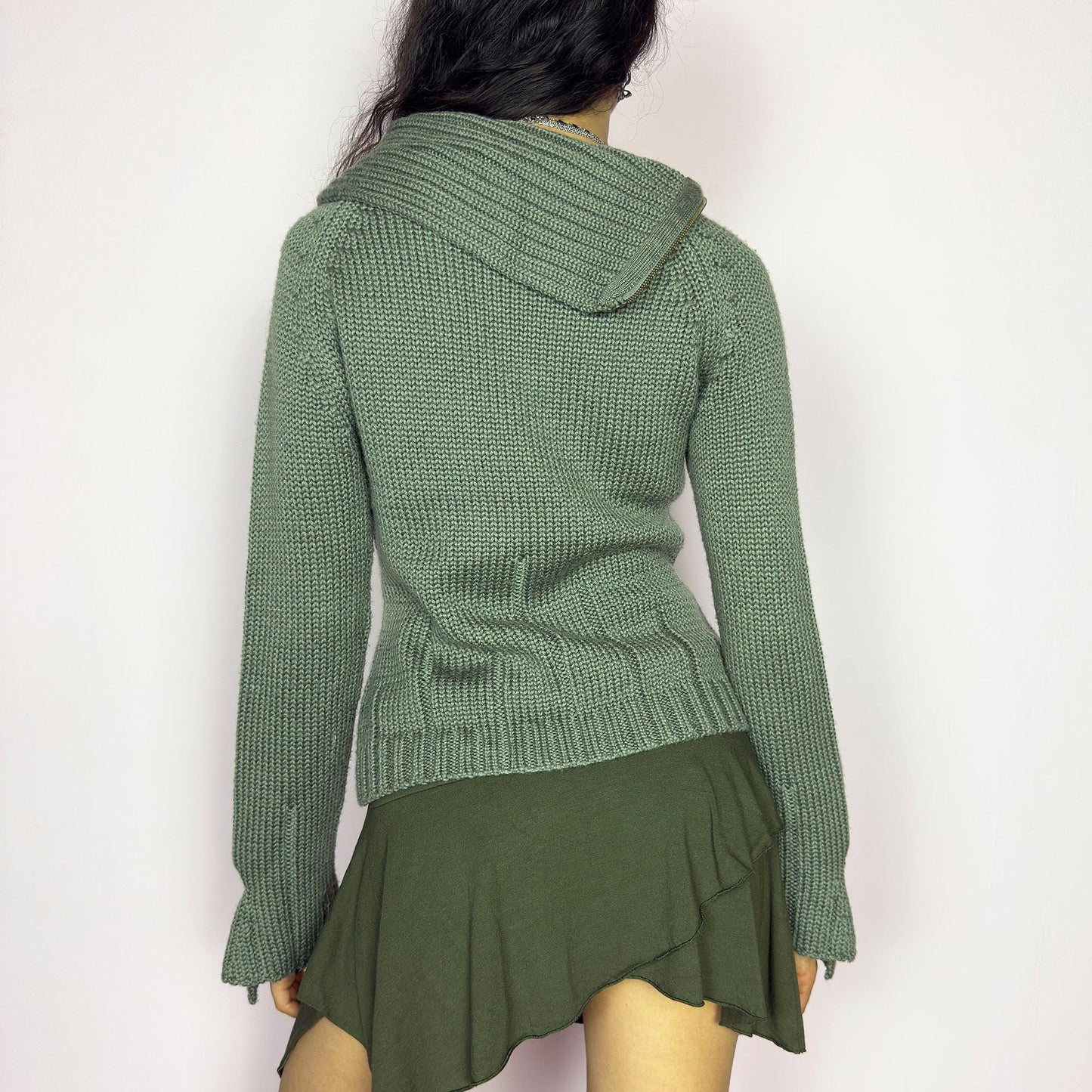 Vintage Y2K Green Asymmetric Knit Sweater – Size S