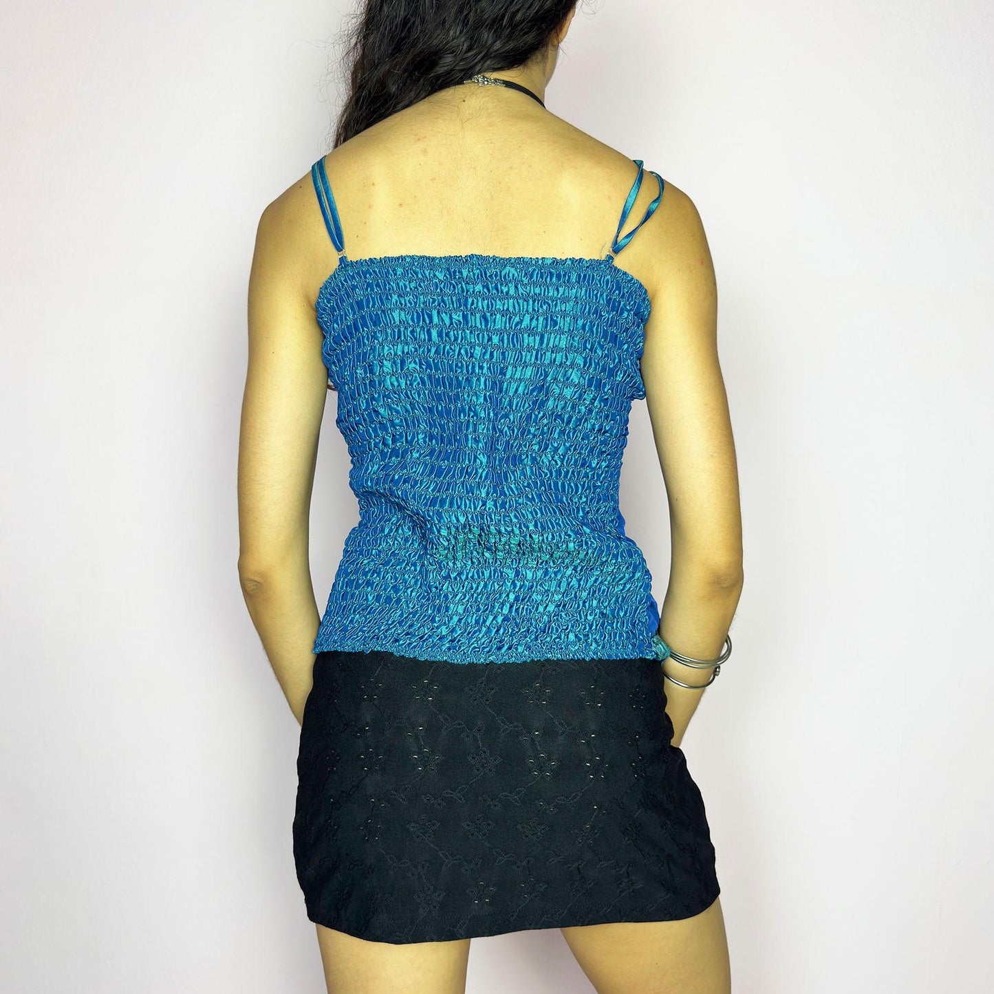 Vintage Y2K Corset Top, Beaded Rosette Turquoise Formal Party – Size M