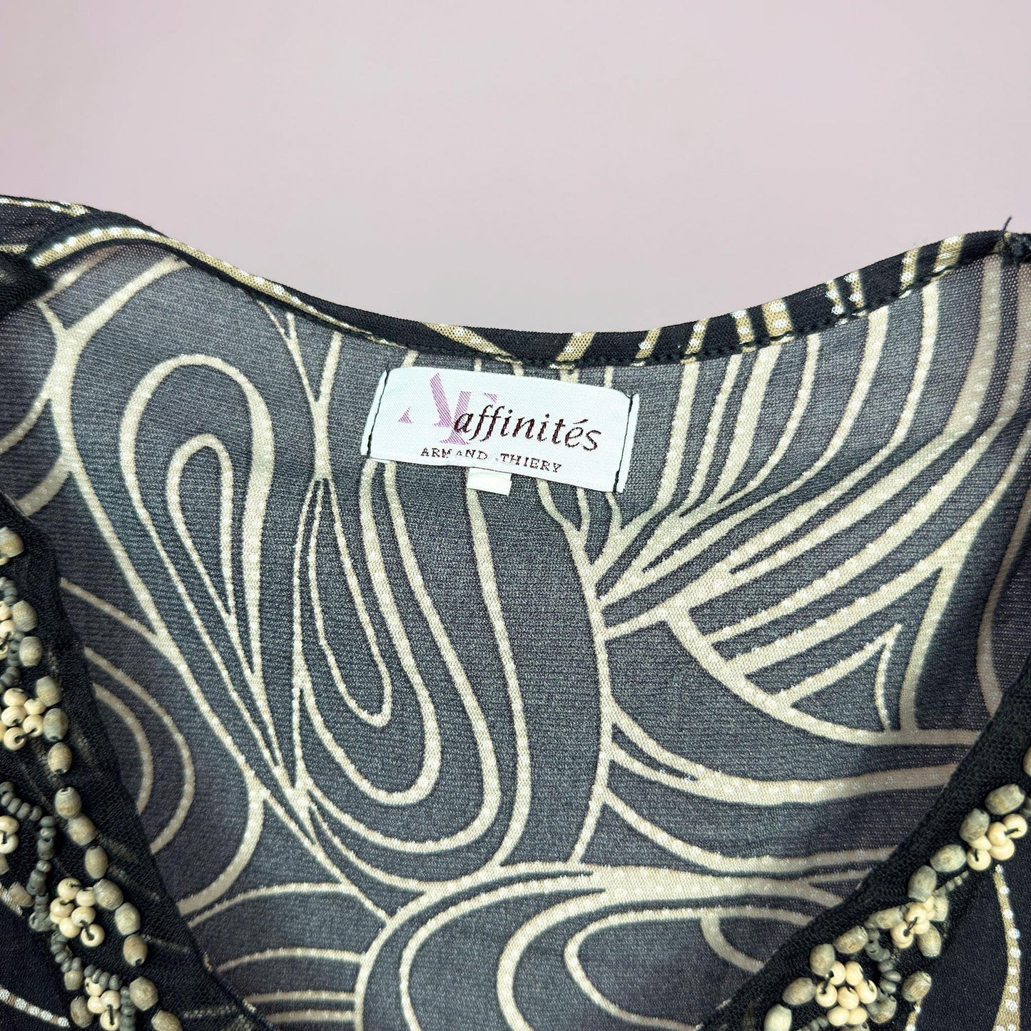 Vintage Y2K Mesh Black Beaded Top – Size M