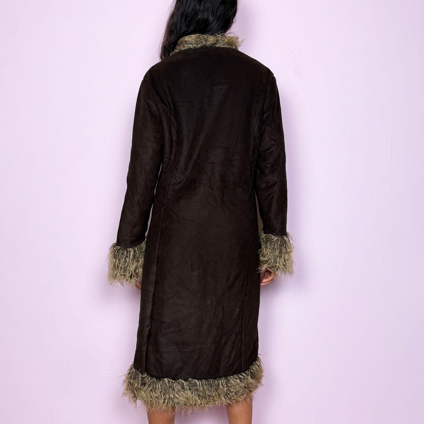 Vintage Y2K Brown Faux Fur Embroidered Afghan Penny Lane Coat – Size L