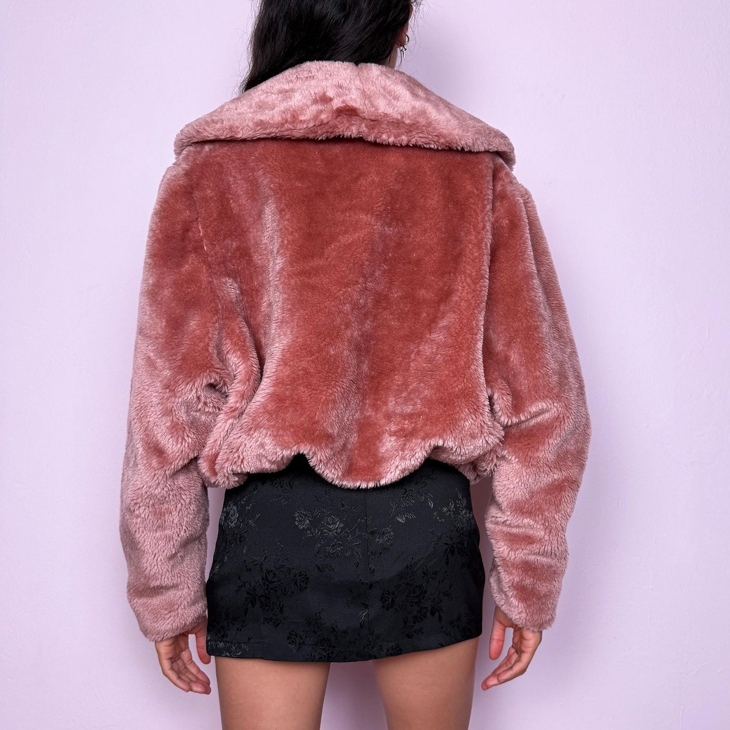 Vintage 90s Pink Jacket, Faux Fur Bomber – Size L