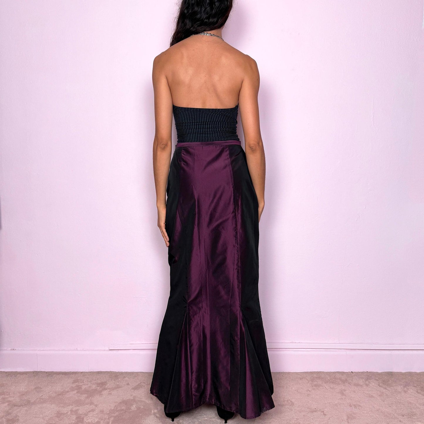 Vintage Plum Mermaid Skirt, Iridescent Satin Maxi 90s – Size S