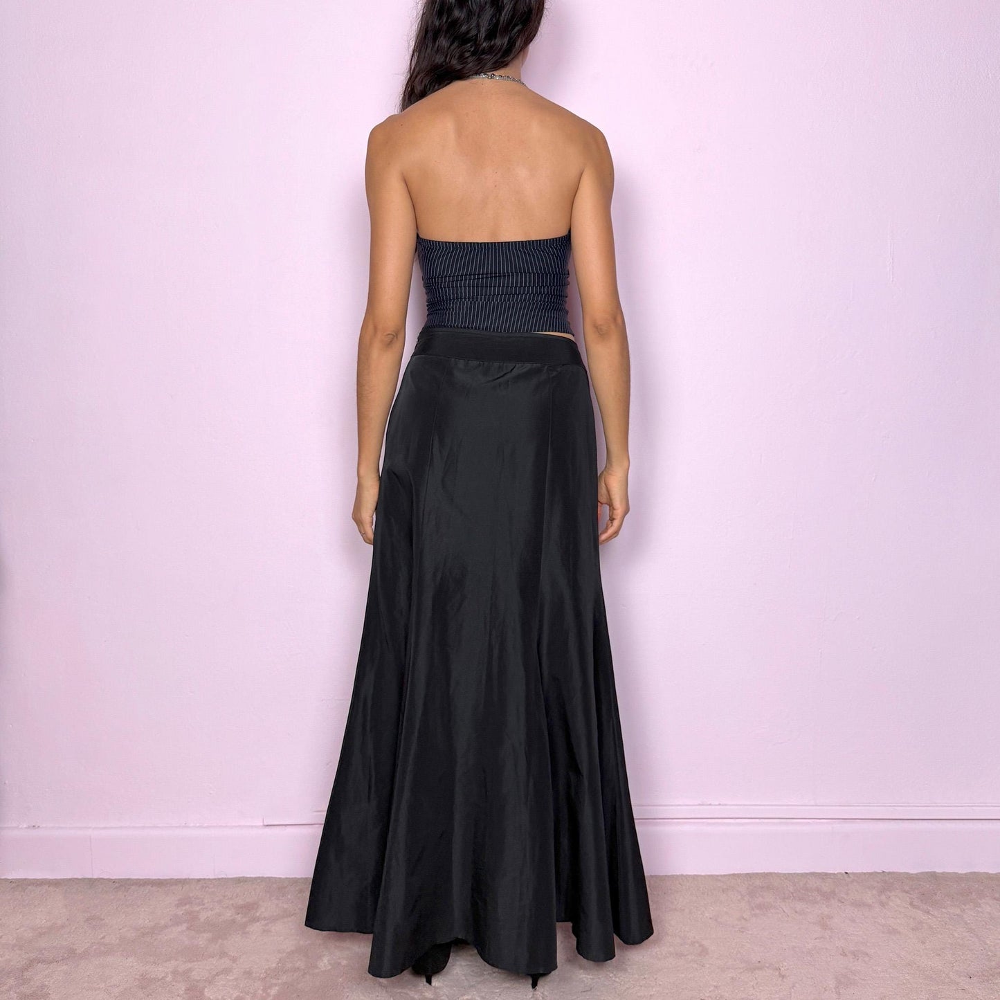 Vintage Black Silk Skirt, Mermaid Maxi Long 90s – Size S