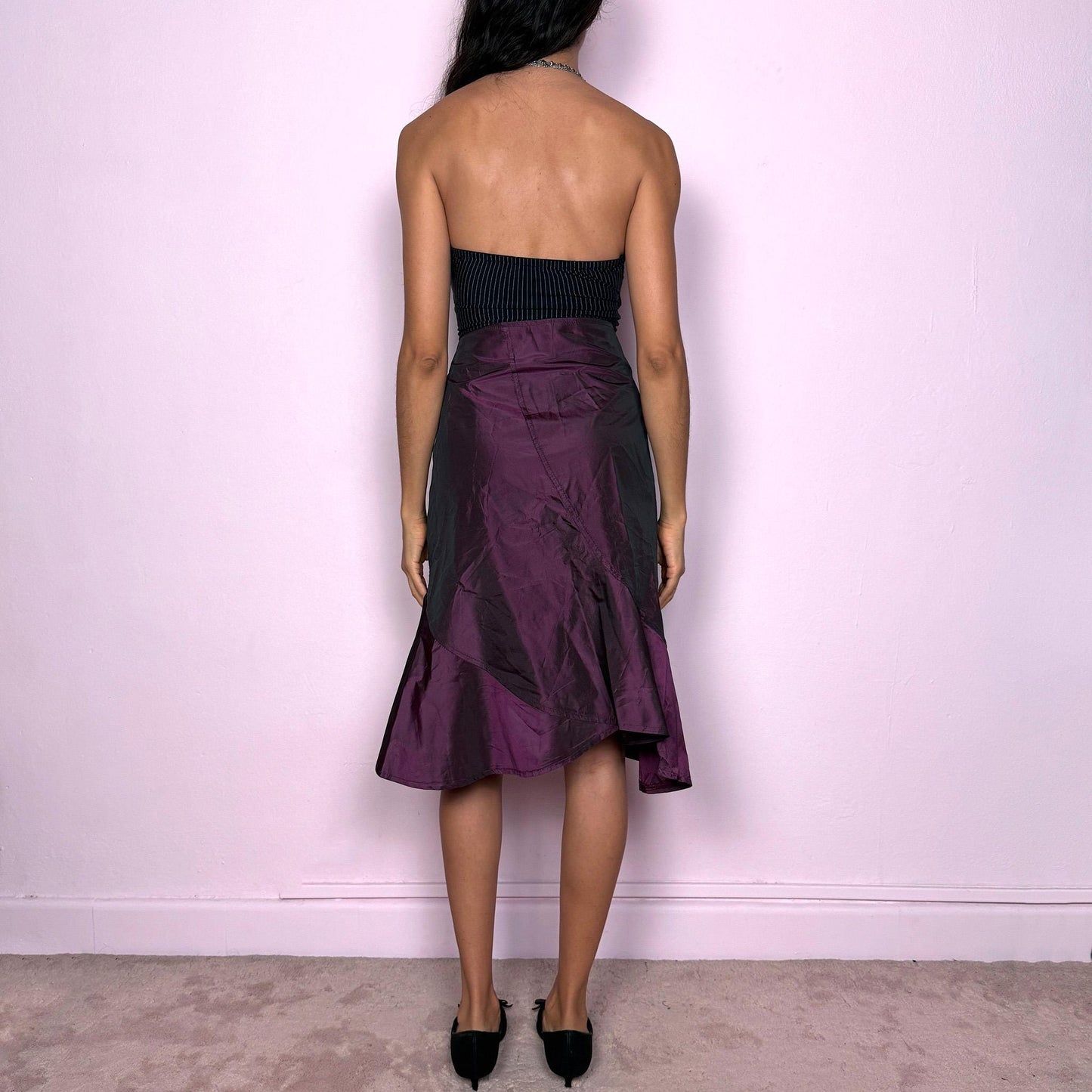 Vintage 90s Purple Iridescent Skirt, Shimmer Trumpet Midi – Size S