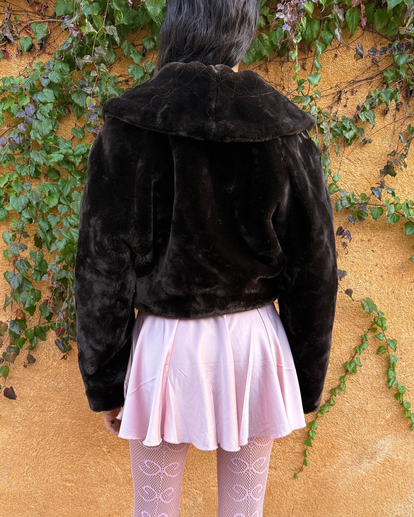 Vintage 90s Brown Jacket, Faux Fur Cropped – Size L