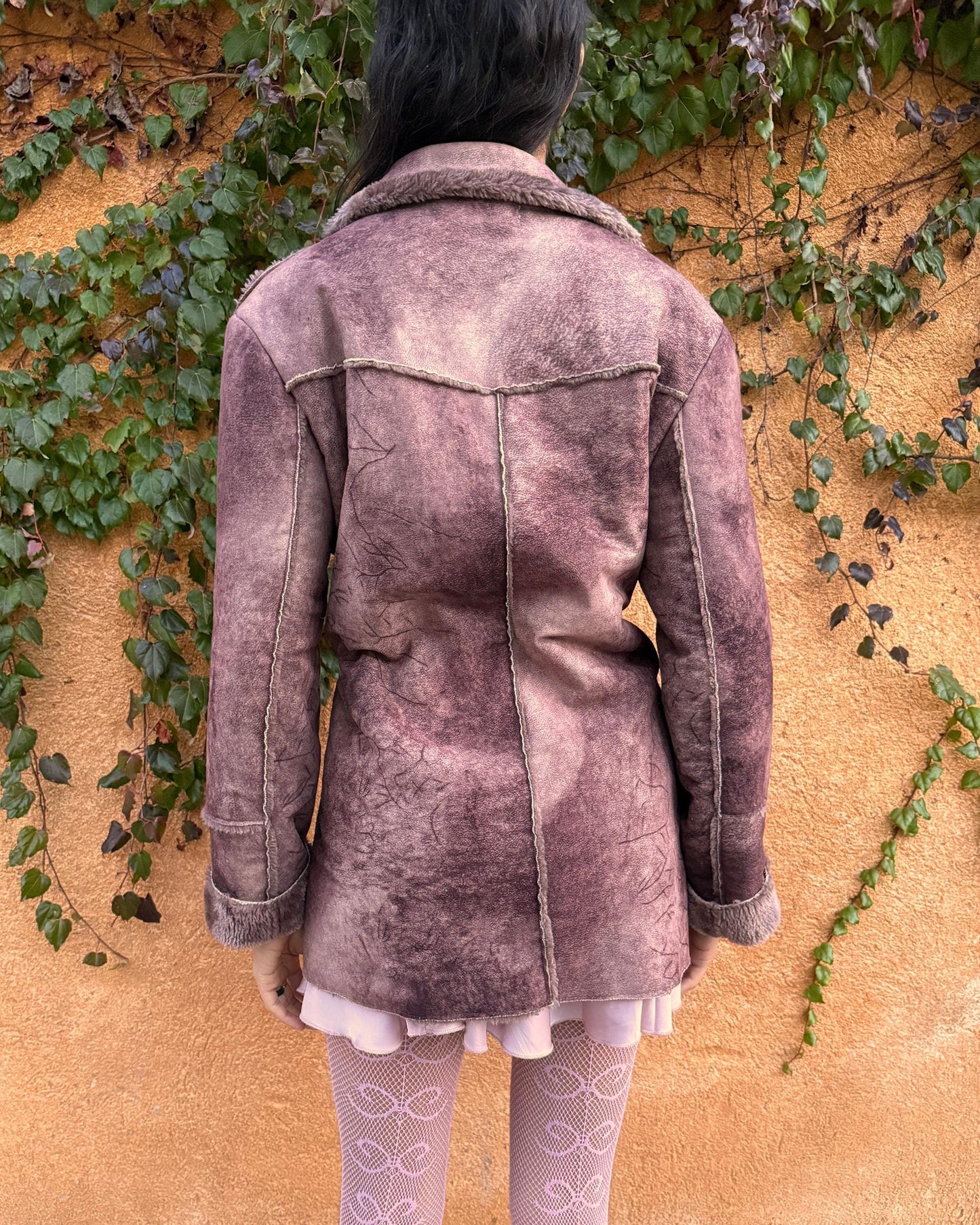 Vintage Y2K Brown Coat, Faux Fur Shearling Reddish Tie Dye Distressed 2000s – Size L