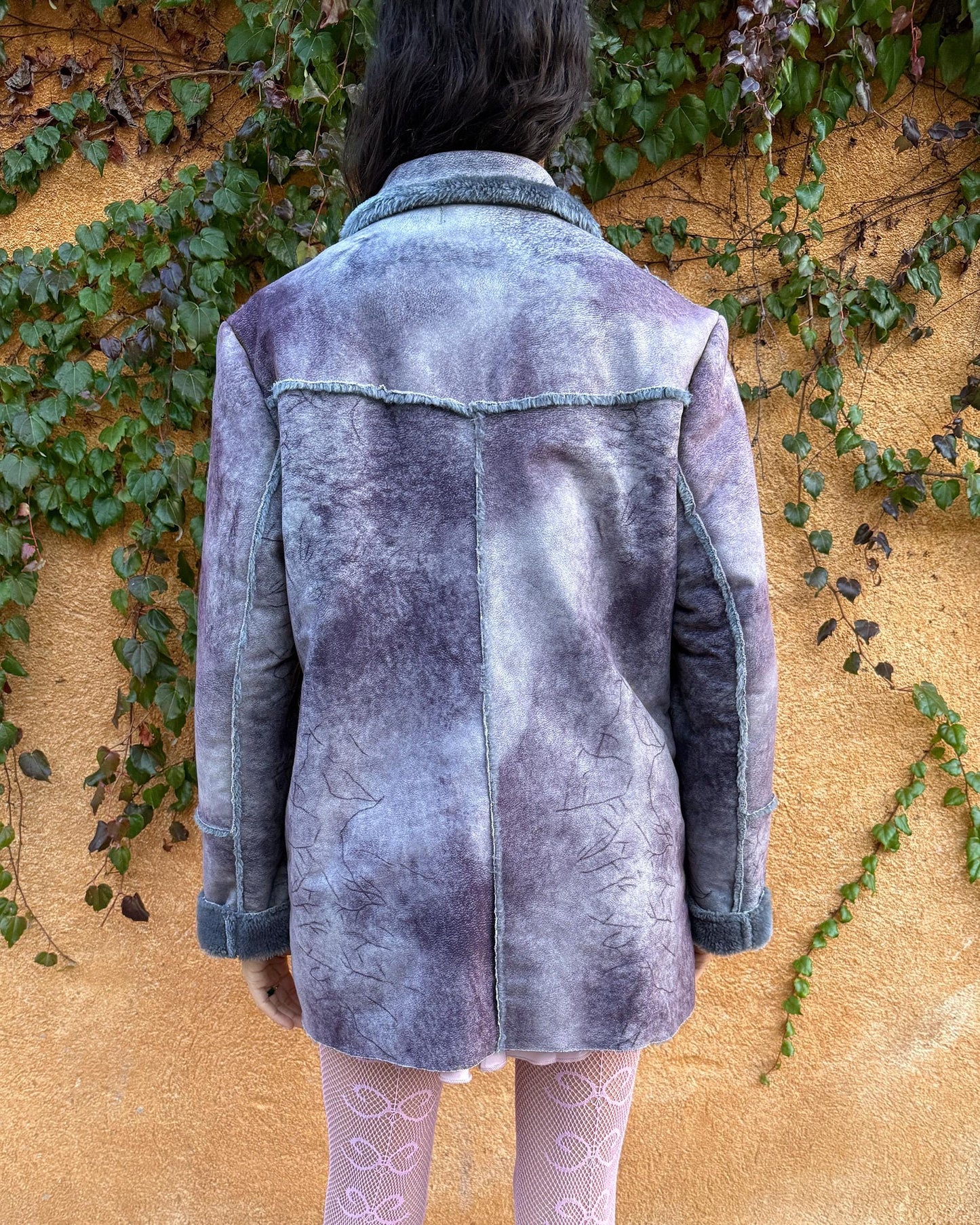 Vintage Y2K Purple Coat, Faux Fur Shearling Tie Dye Distressed 2000s – Size L