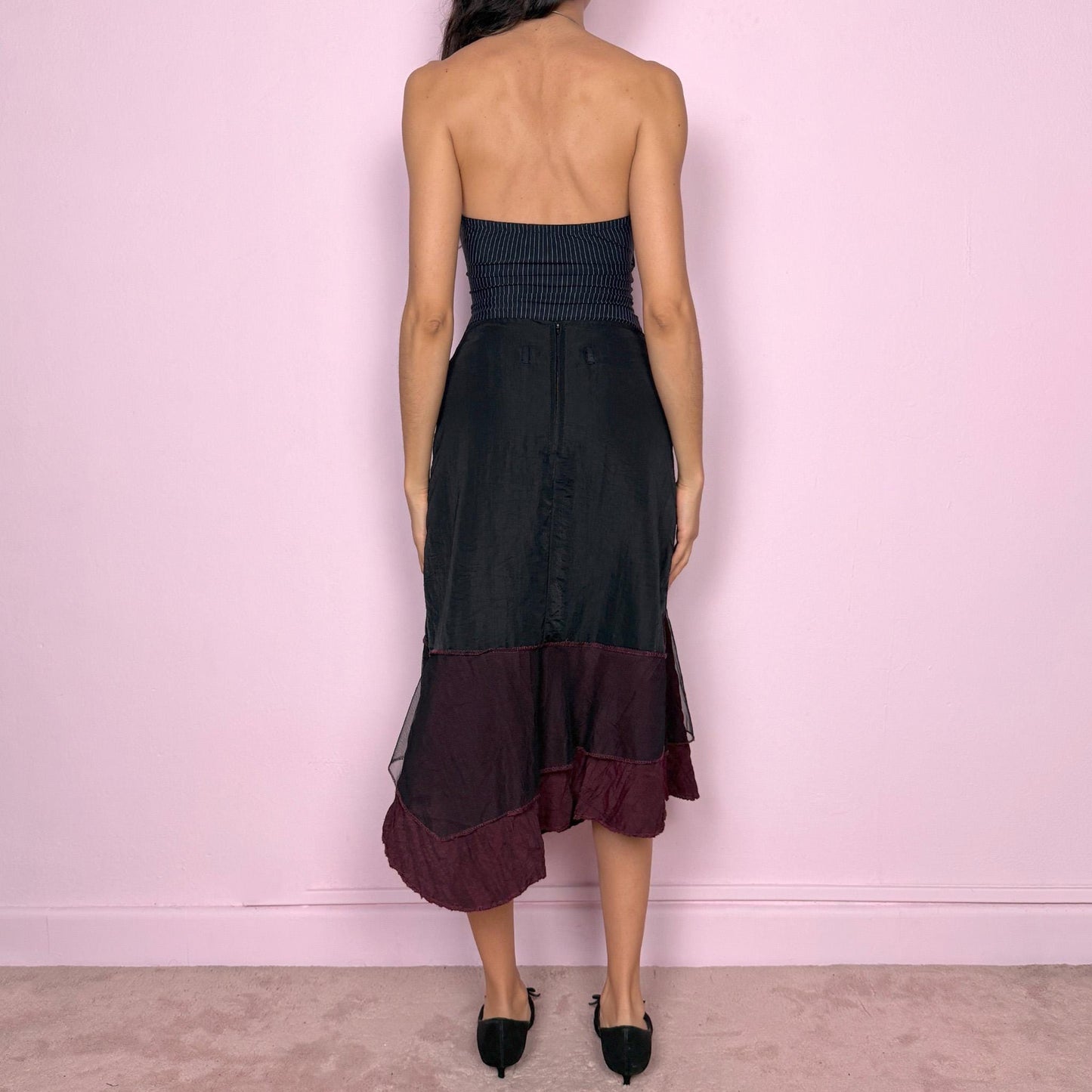 Vintage Y2K Black Skirt, Asymmetrical Tulle Midi 2000s – Size S