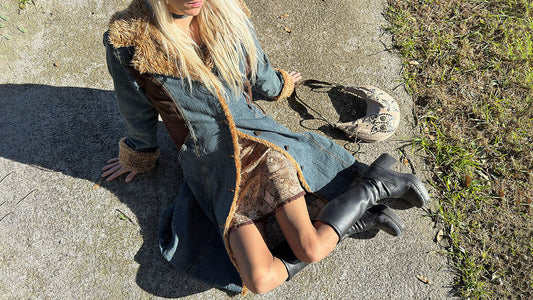 Vintage Afghan denim Penny Lane coat with faux fur trim – iconic 70s revival winter overcoat