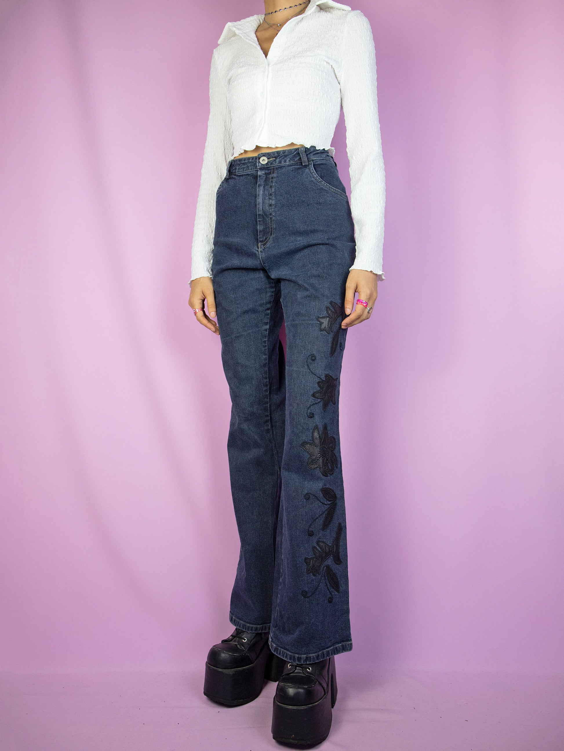 Vintage Y2K Floral Appliqué Flare Jeans