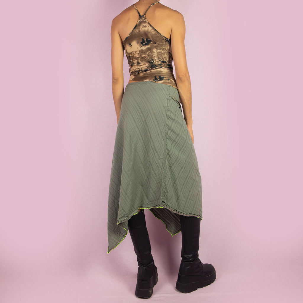 Cop Copine Vintage Khaki Asymmetric Midi Skirt (L)