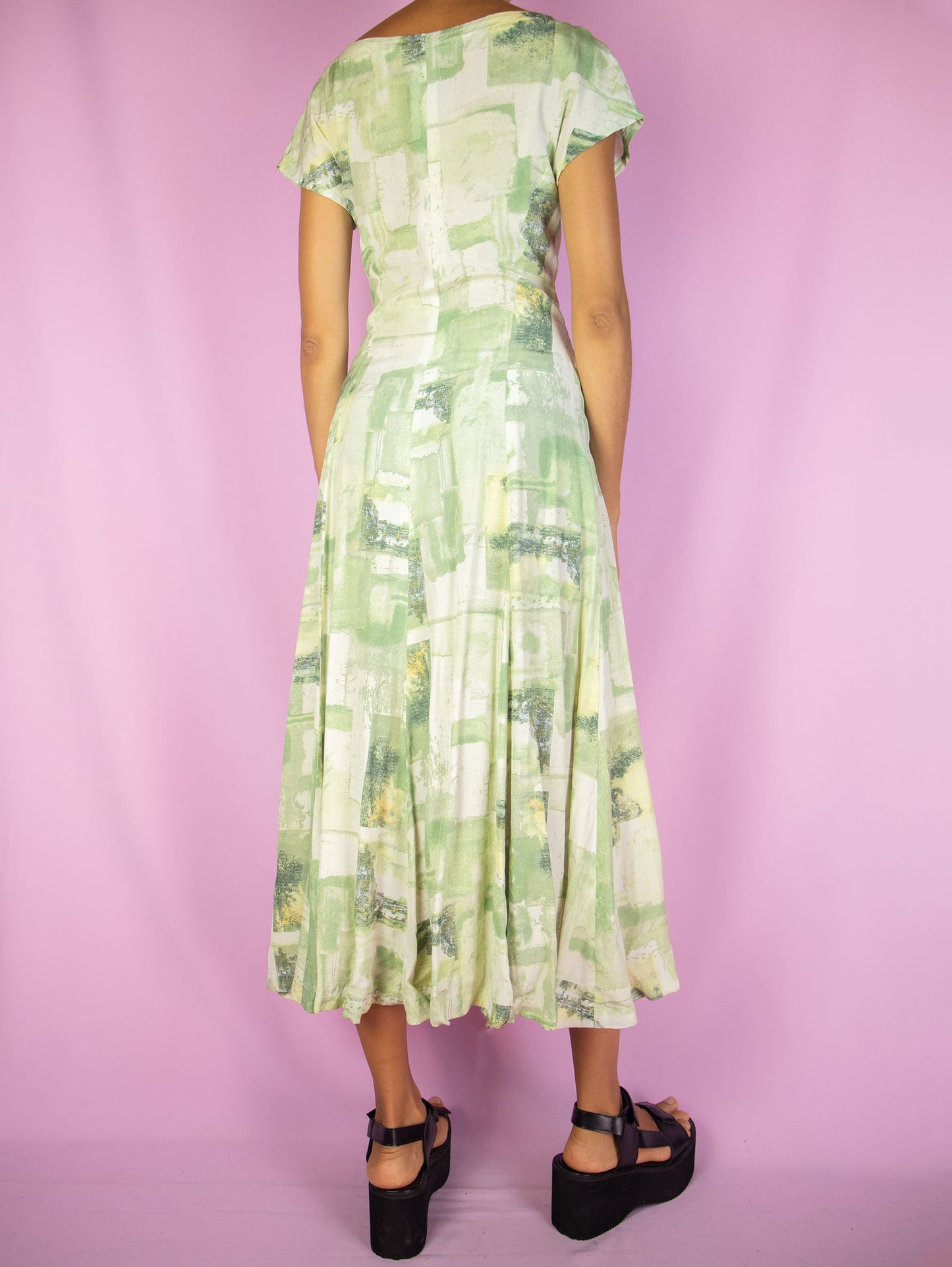 Vintage 90s Abstract Print Midi Dress - S