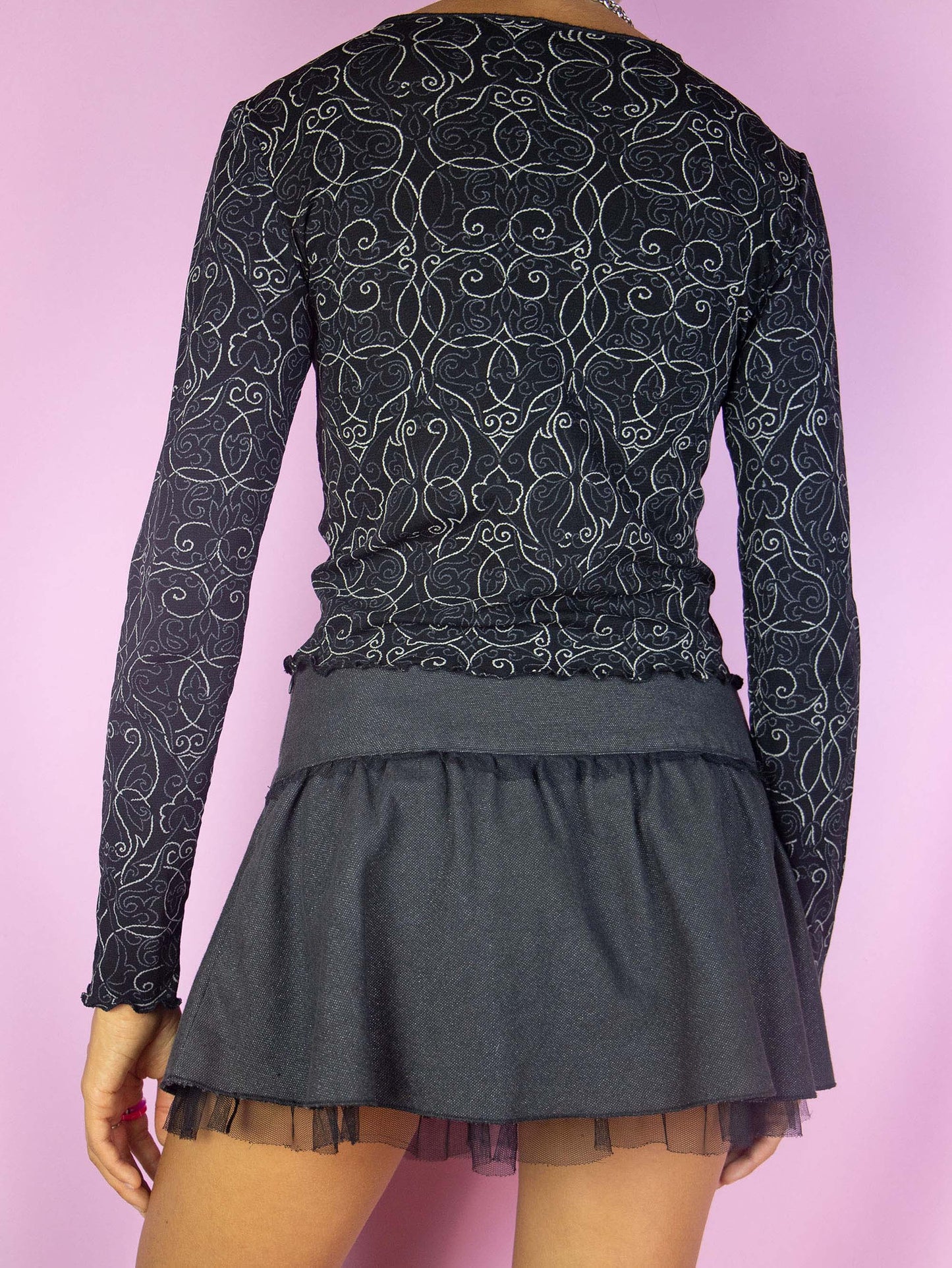 Y2K Black Graphic Mesh Top - S