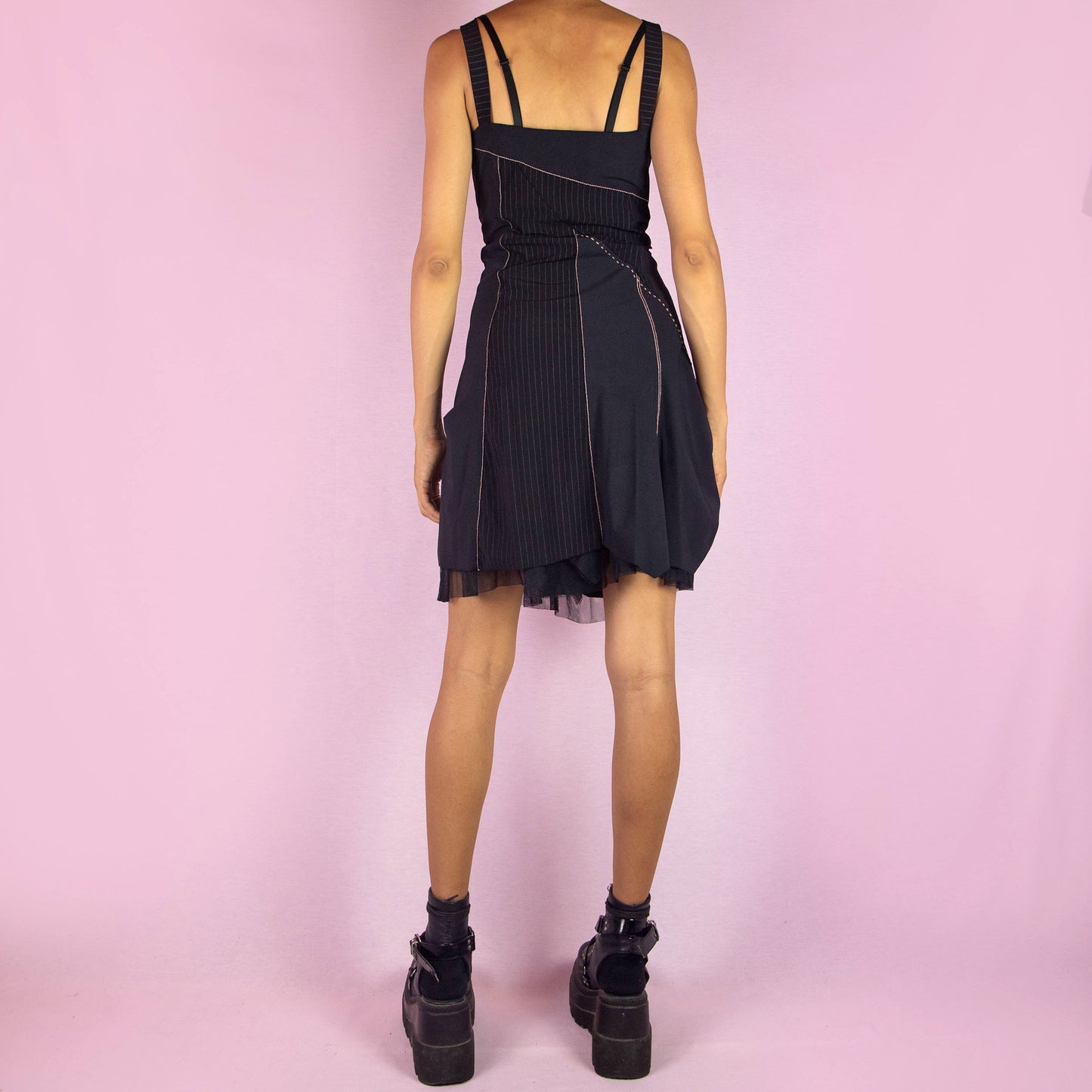 Vintage Y2K Black Layered Mini Dress, Decontructed - Size XL