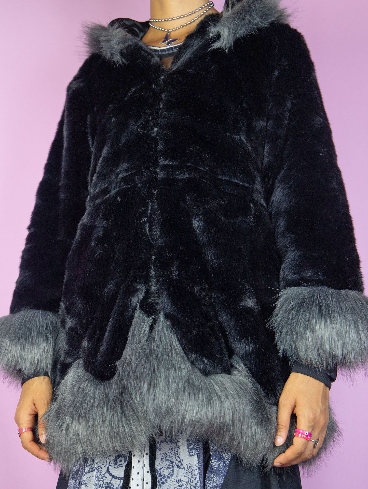 Y2K Black Faux Fur Jacket - XXS