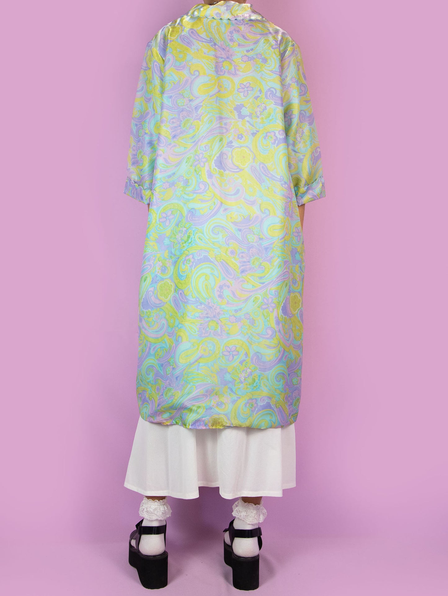 Vintage 70s Pastel Print Duster Robe - Size L