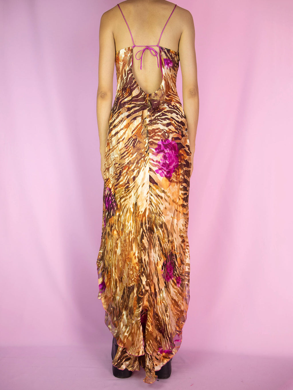 Vintage Cowl Neck Tie Back Midi Dress (M)