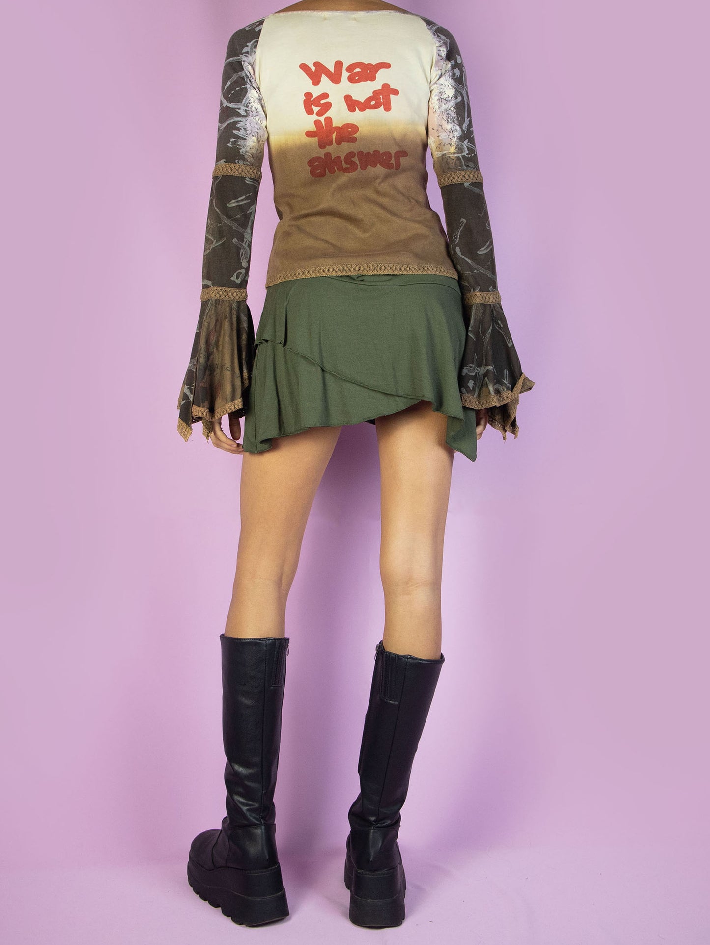 Vintage Y2K Desigual Brown Bell Sleeve Top – Size S