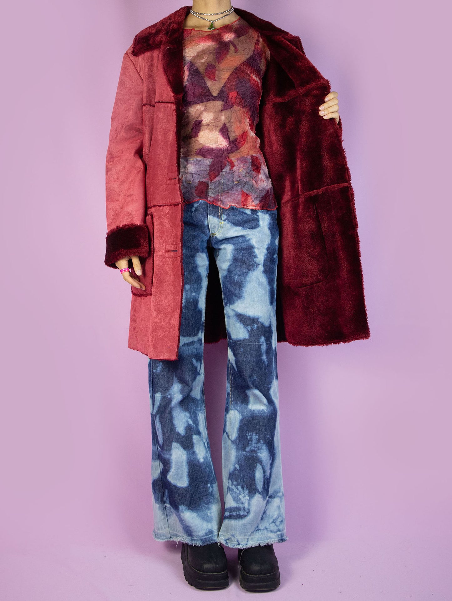 Vintage Y2K Red Faux Fur Coat – Size XL