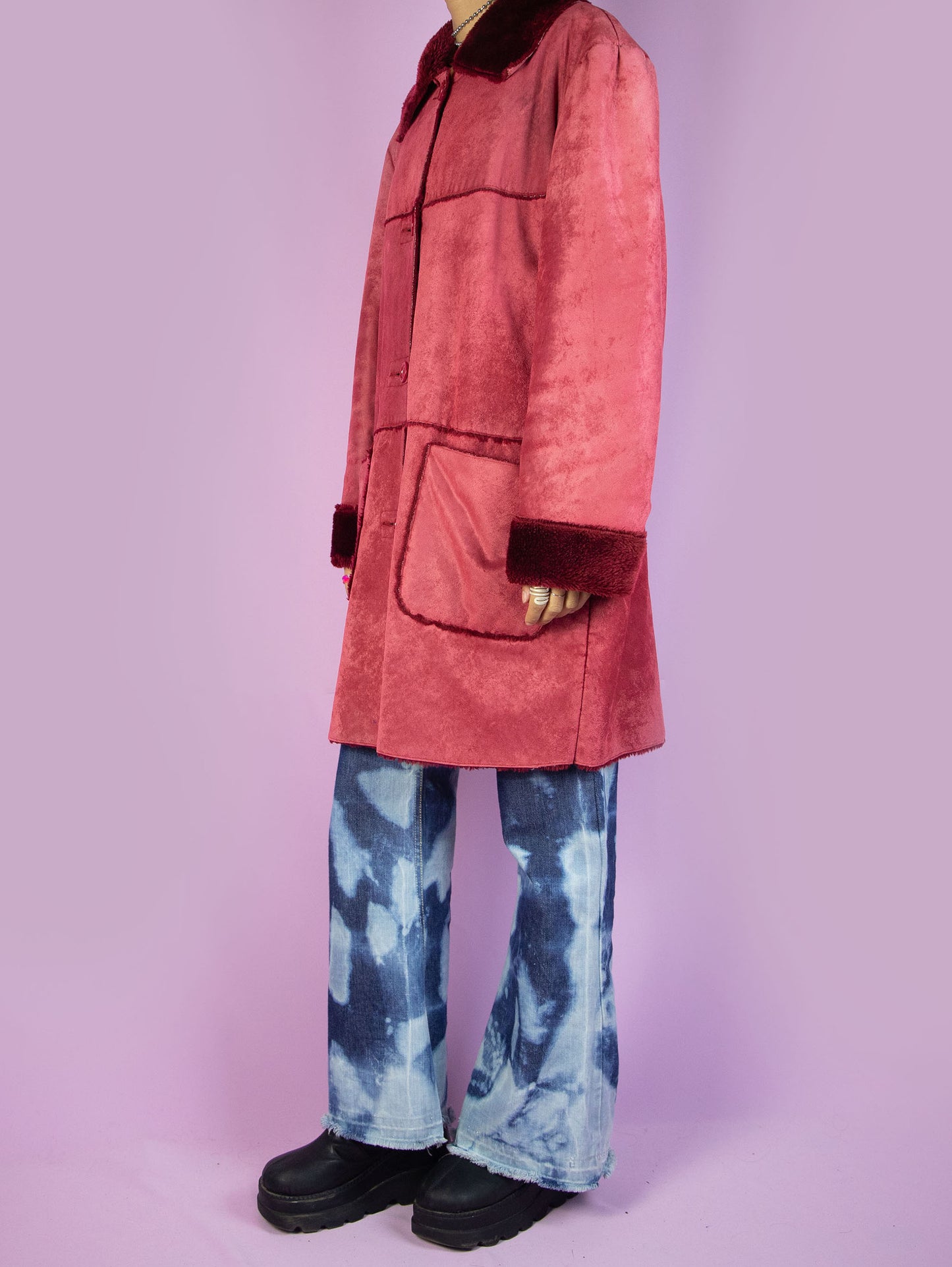 Vintage Y2K Red Faux Fur Coat – Size XL