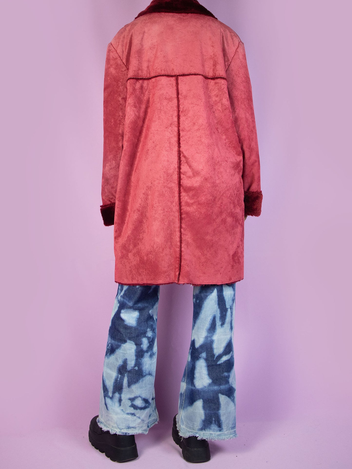 Vintage Y2K Red Faux Fur Coat – Size XL