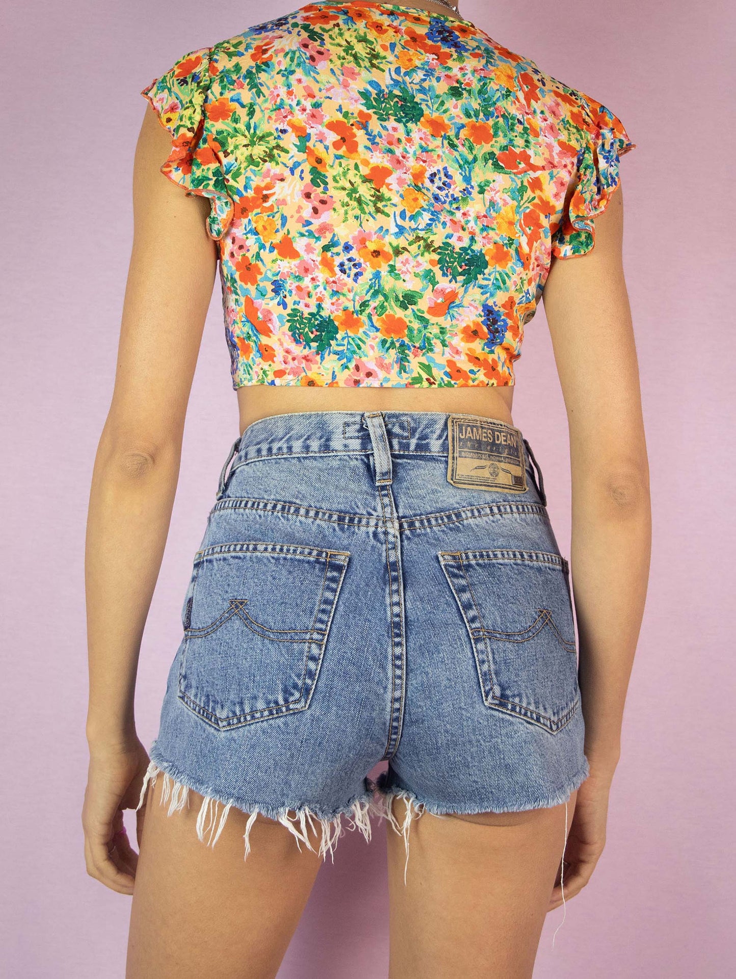 Y2K Floral Tie Front Crop Top - S