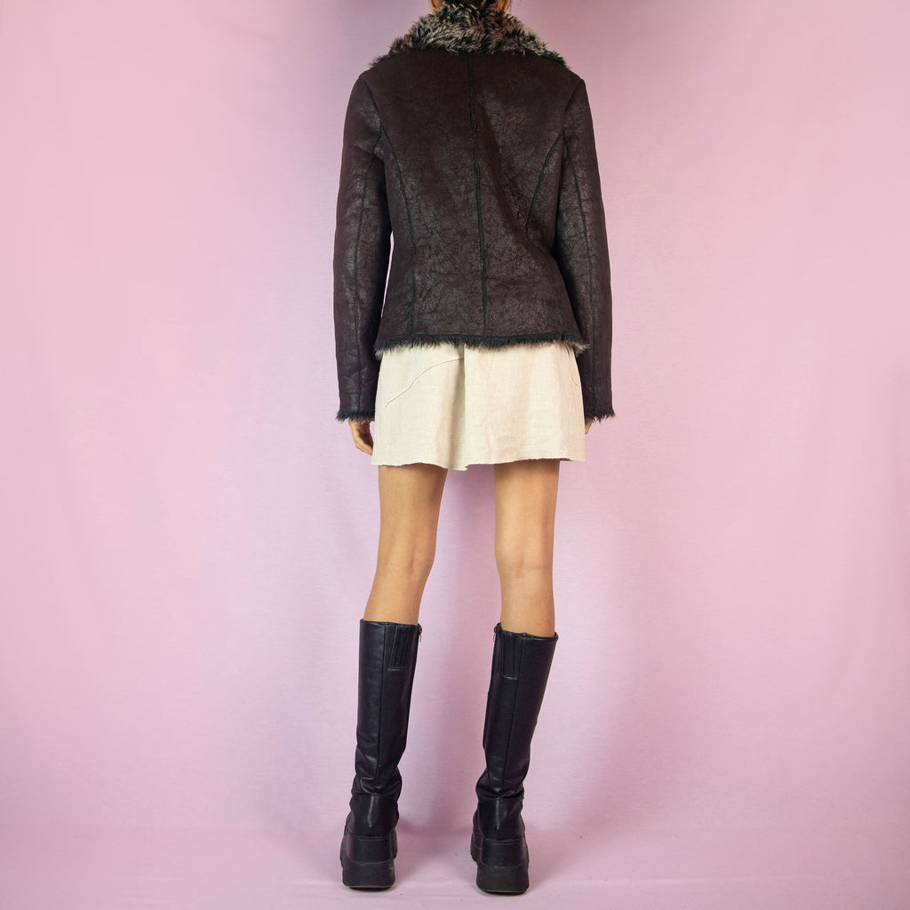 Vintage Y2K Faux Fur Leather Penny Lane Brown Jacket – Size M