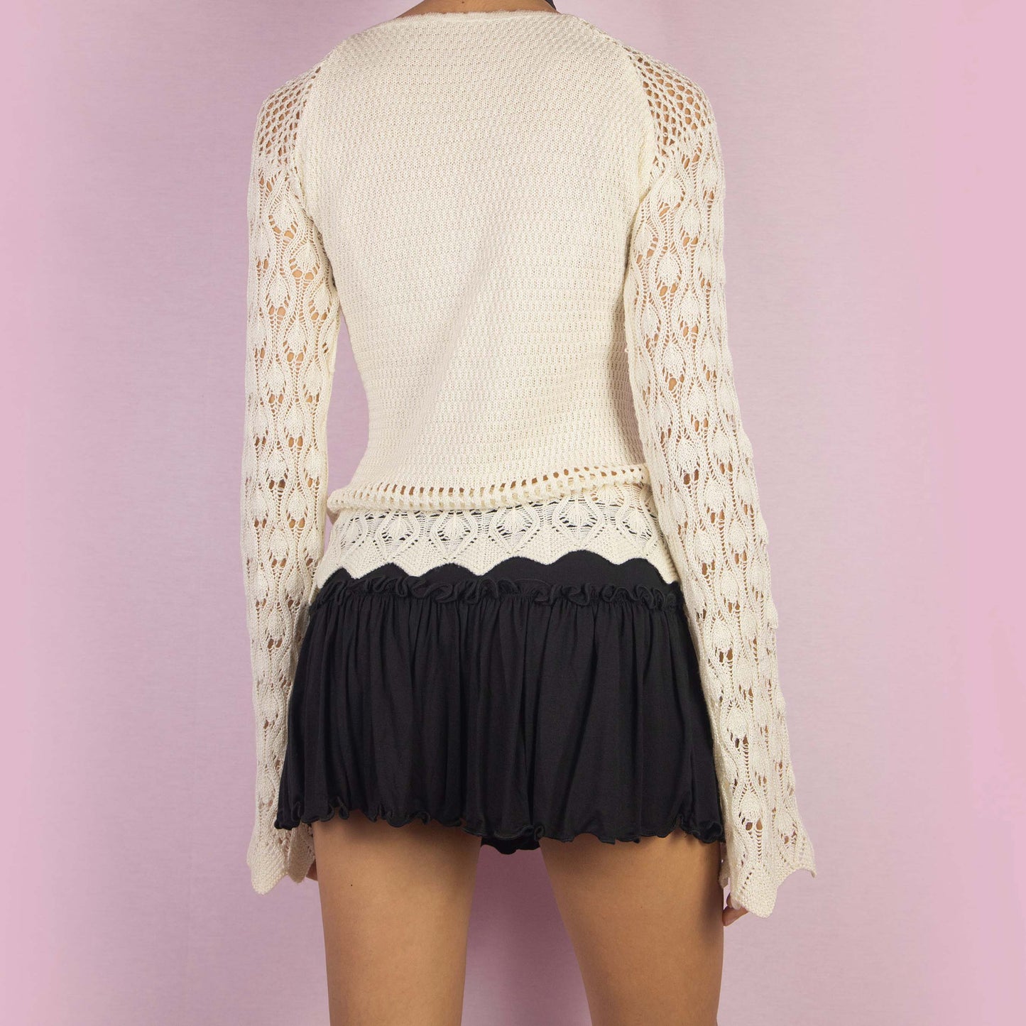 Vintage Y2K Cream Bell Sleeve Sweater - M