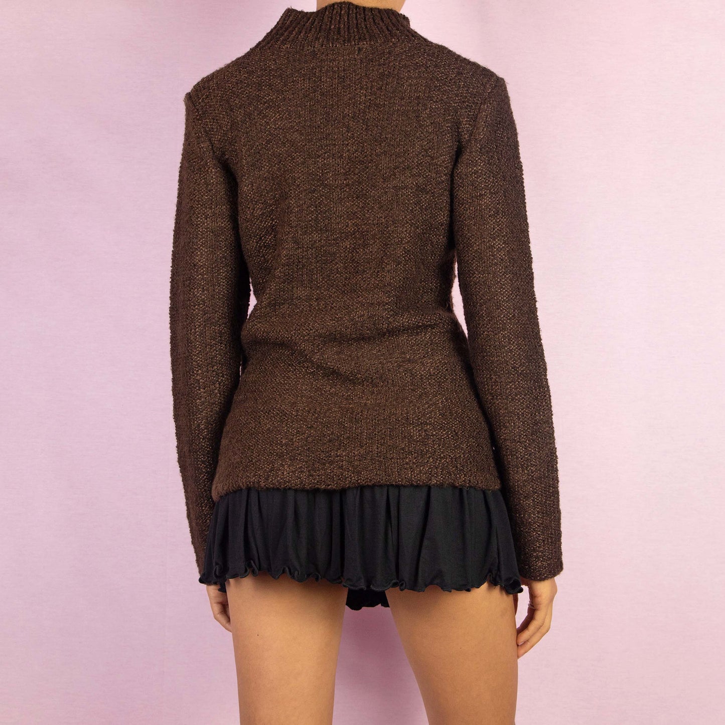 Vintage Y2K Brown Turtleneck Knit Sweater - Size M