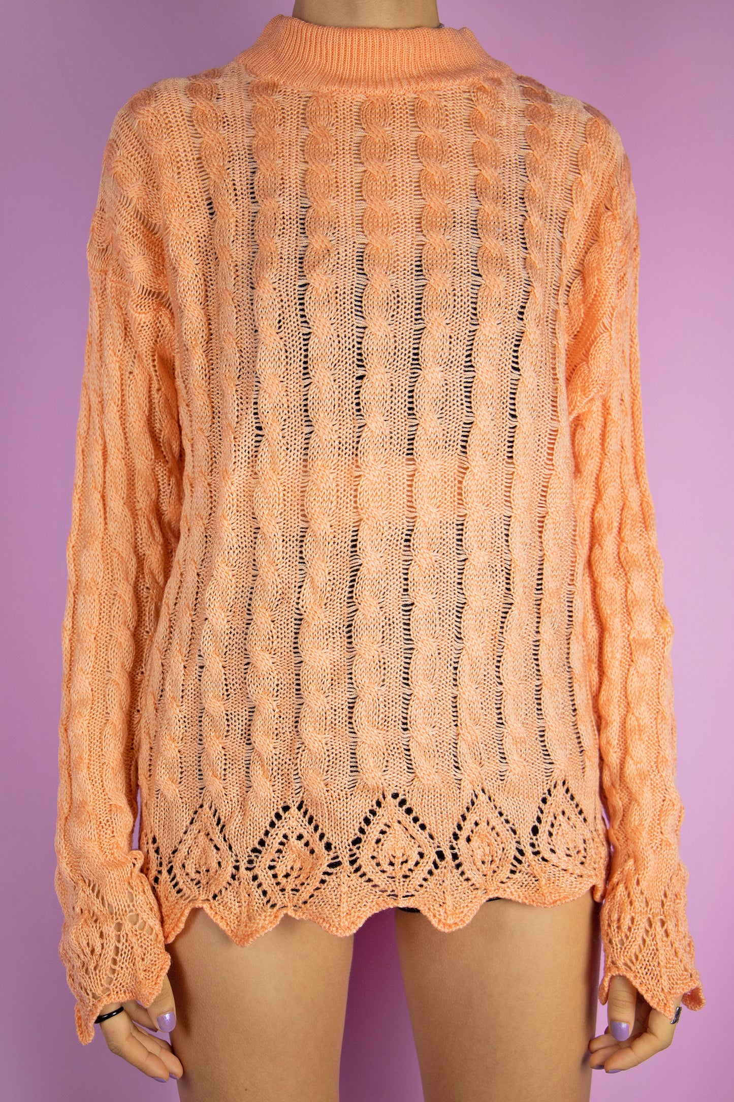 Vintage 80s Orange Cable Knit Sweater - M/L