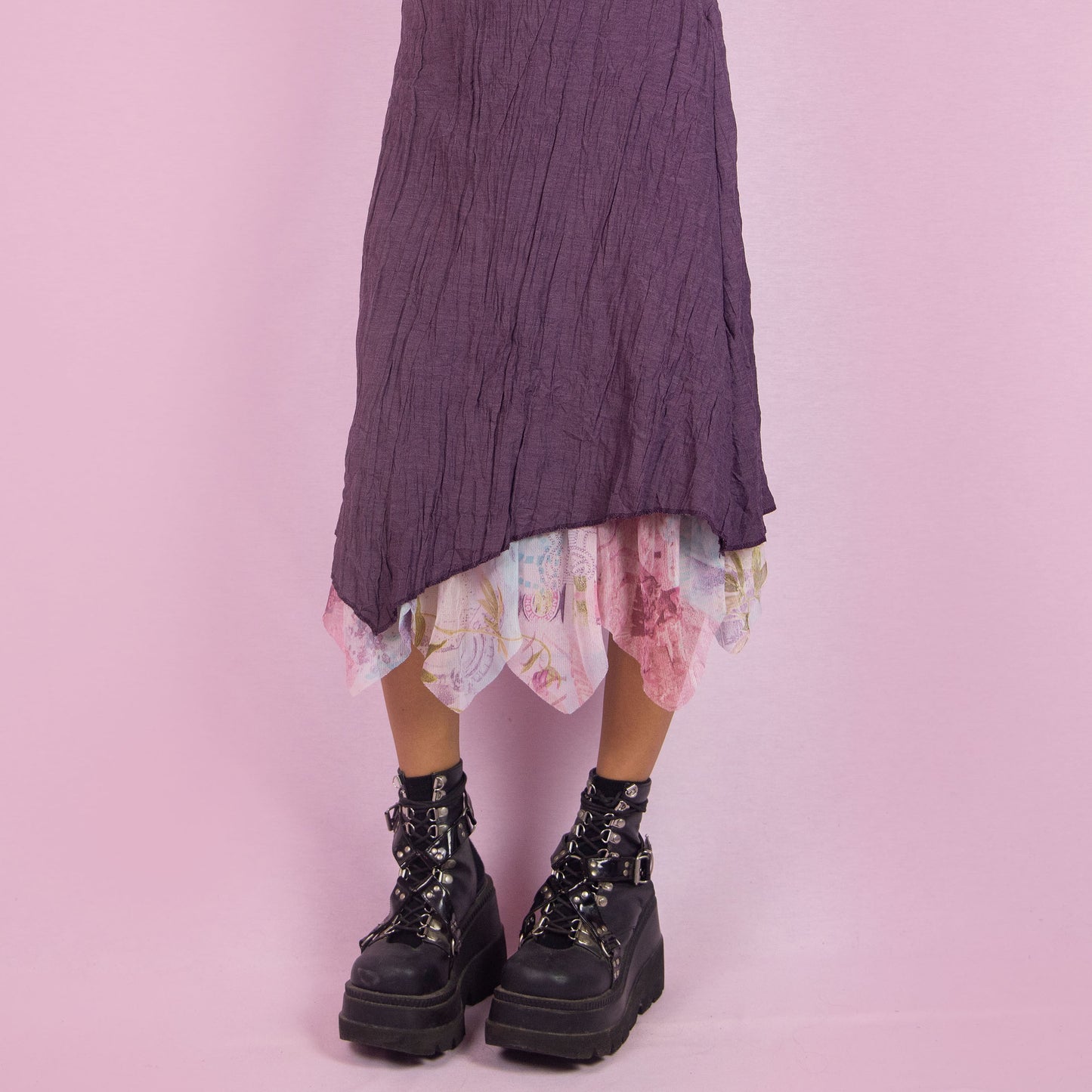 Vintage Y2K Purple Sleeveless Layered Midi Dress - Size M
