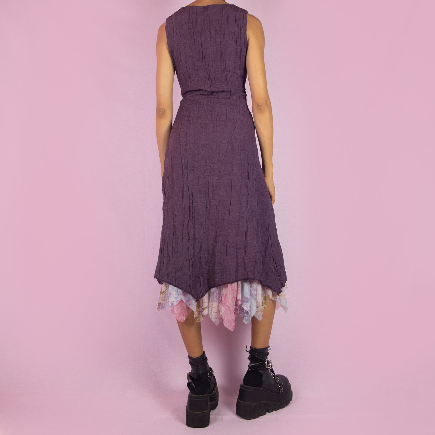 Vintage Y2K Purple Sleeveless Layered Midi Dress - Size M