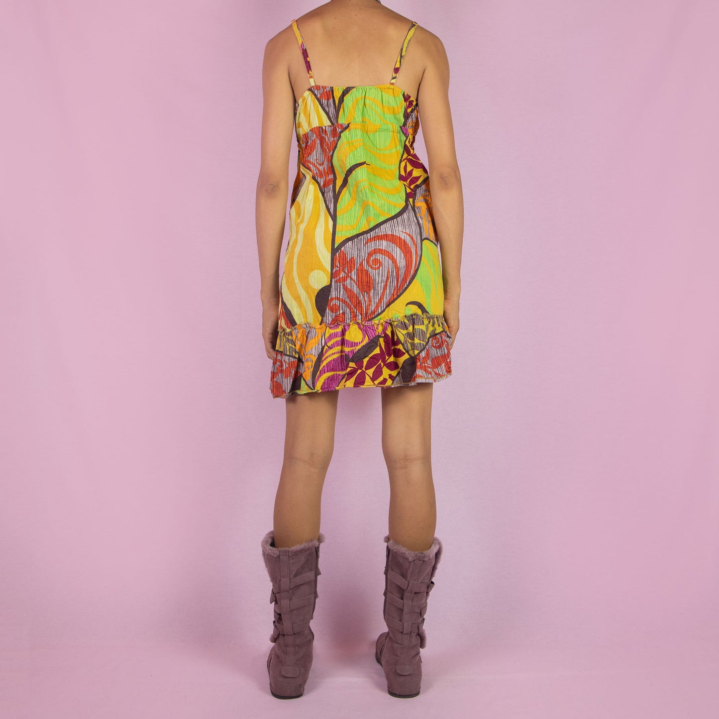 Vintage Y2K Abstract Print Mini Dress - Size M