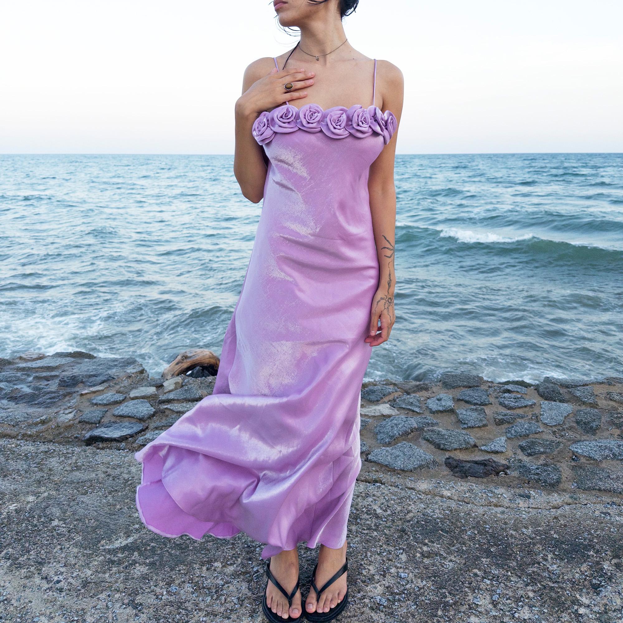 Vintage Pastel Lilac Rosette Slip Maxi Dress (S) – Wanda Core