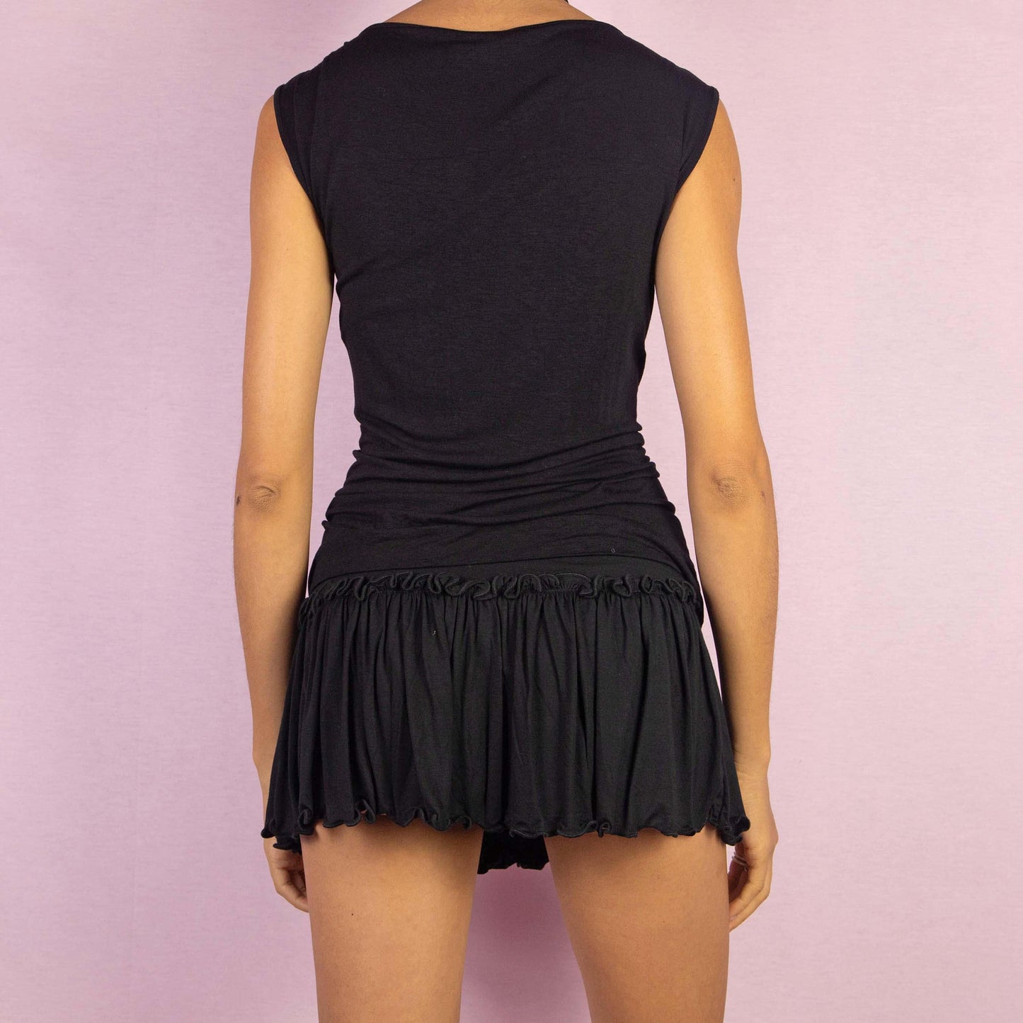 Vintage Y2K Black Ruched Draped Sleeveless Top – Size XL