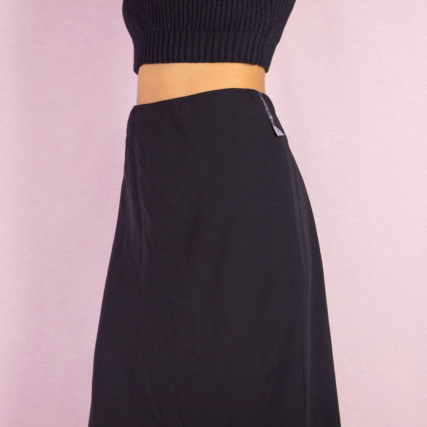 Vintage 90s Black Layered Flared Underlayer Midi Skirt – Size L