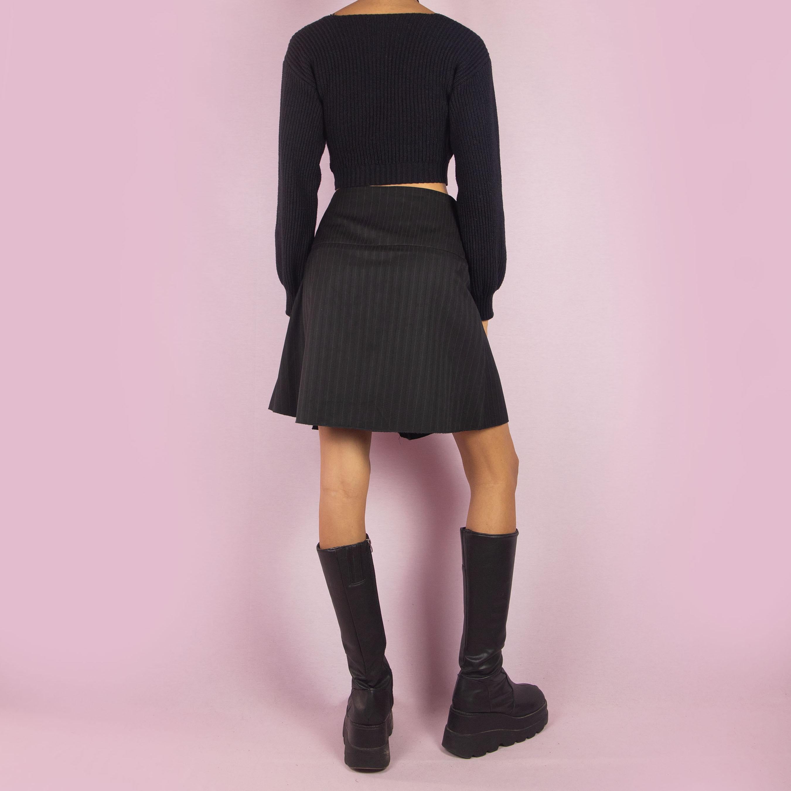 Vintage Black Pinstripe Pleated Mini Skirt (S)
