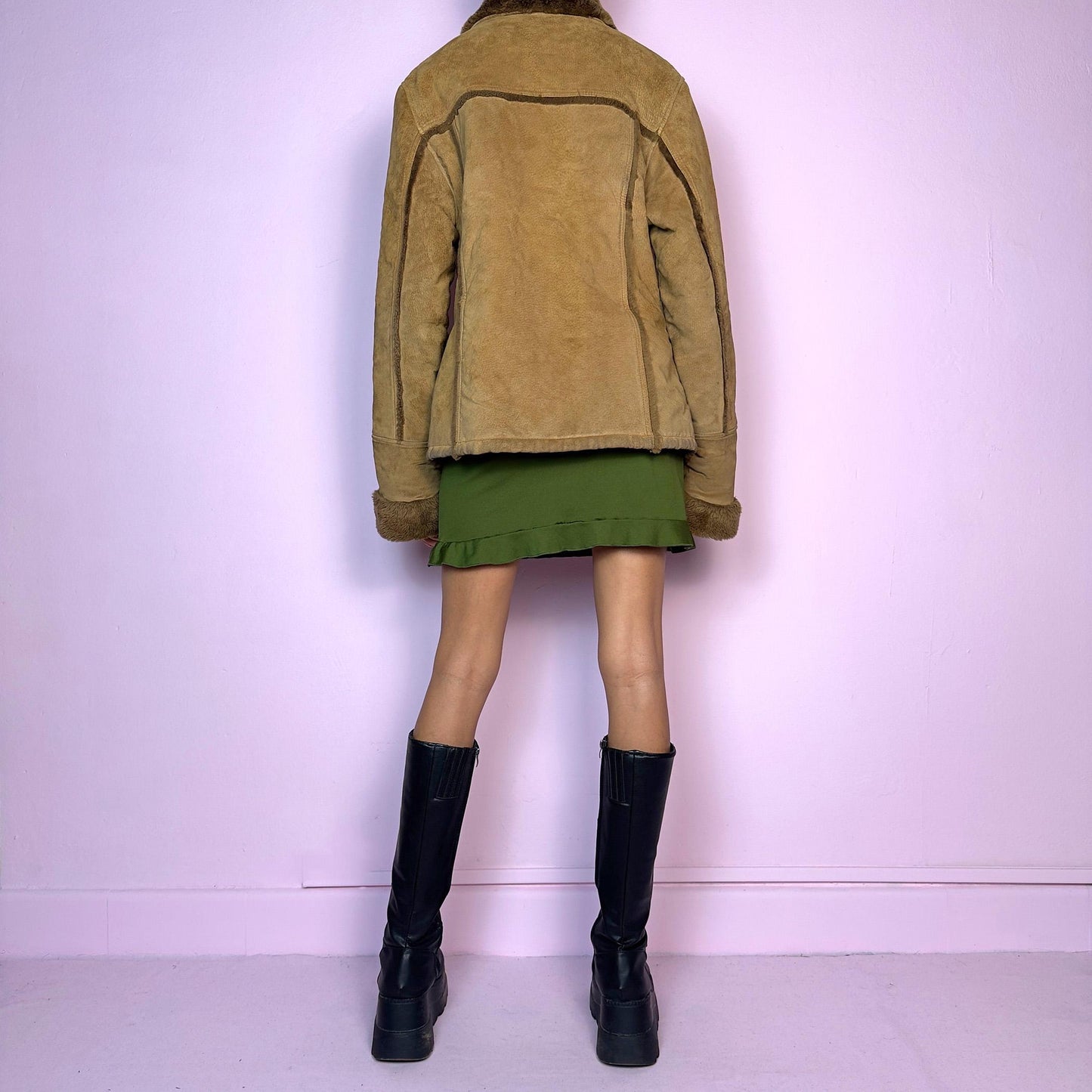Vintage 90s Brown Shearling Leather Jacket - Size L