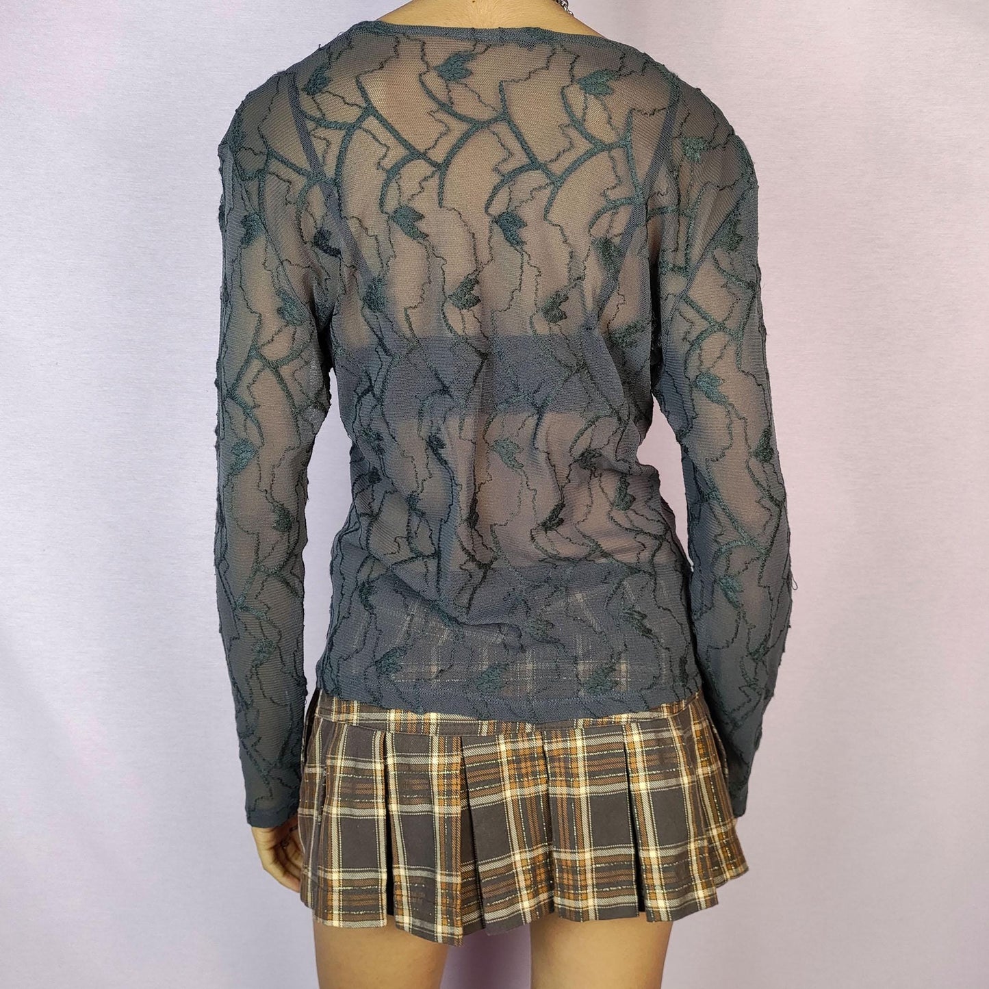Vintage Y2K Gray Sheer Mesh Top – Size L