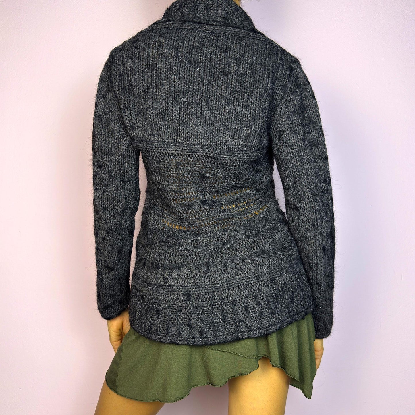 Vintage Y2K Dark Gray Wrap Tie Front Cardigan – Size M
