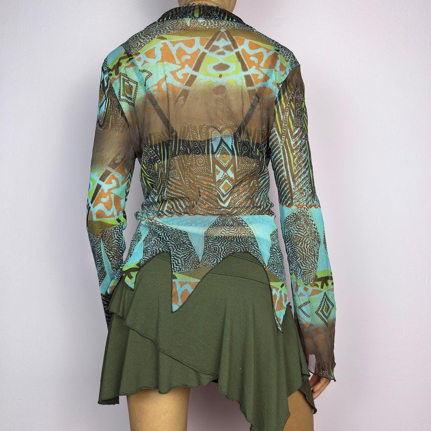 Vintage Y2K Abstract Mesh Blouse – Size L