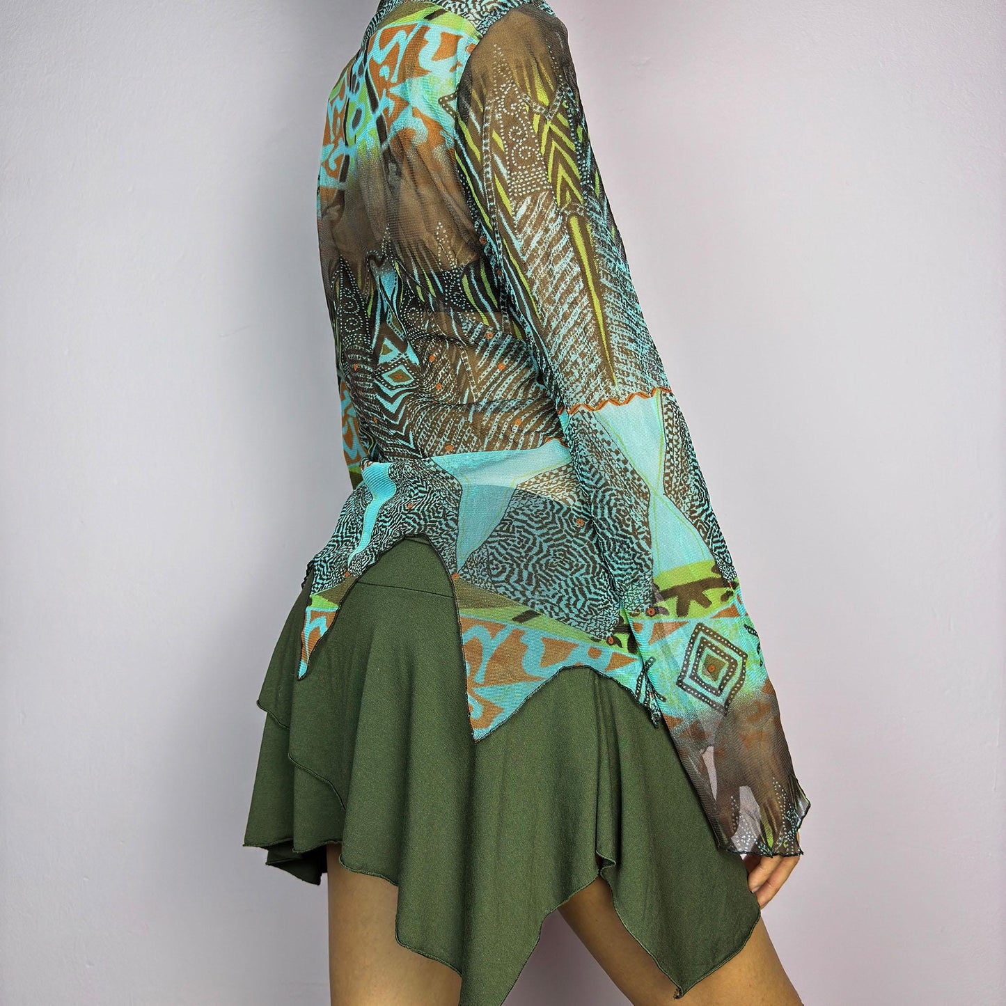 Vintage Y2K Abstract Mesh Blouse – Size L