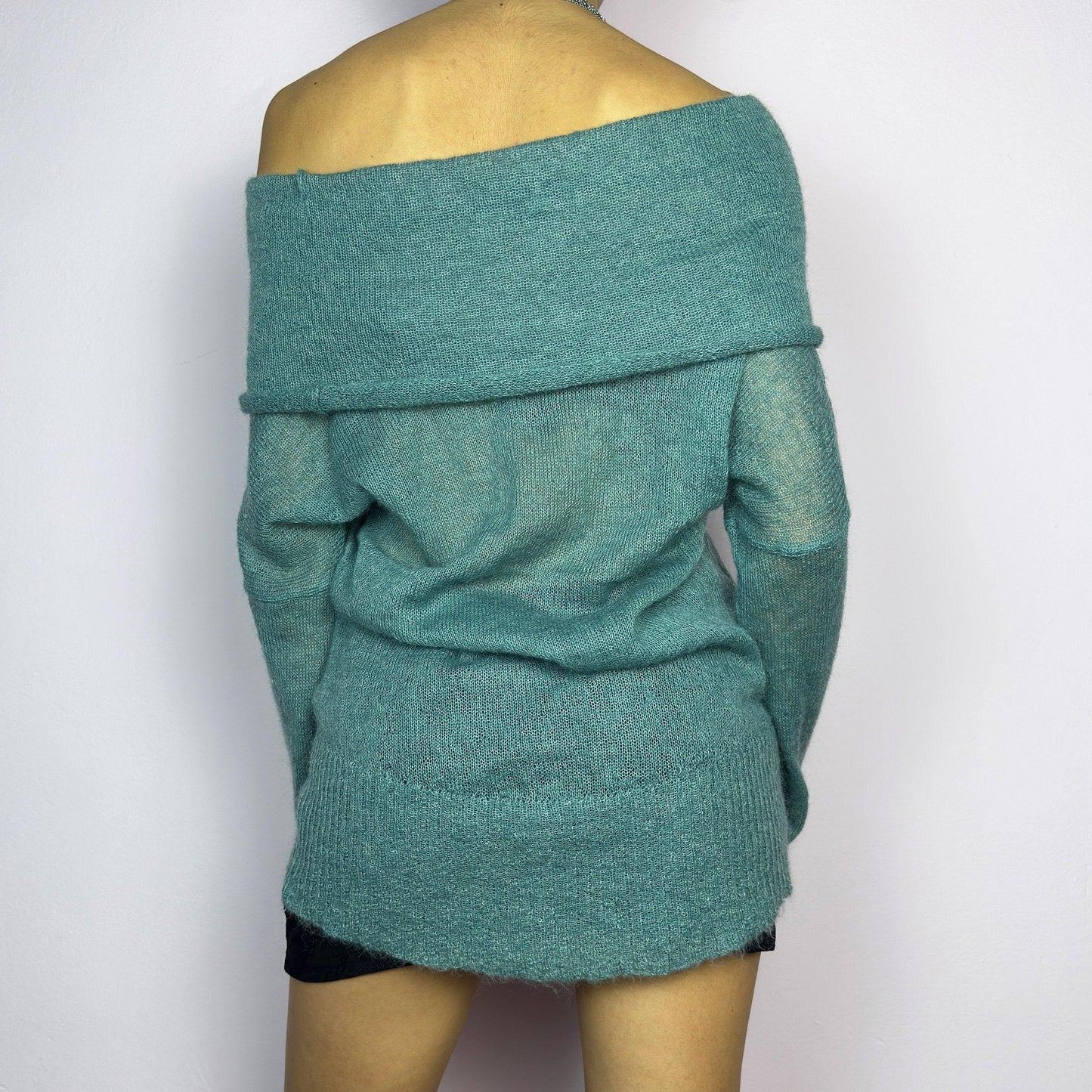 Vintage Y2K Blue Sheer Off Shoulder Sweater – Size M